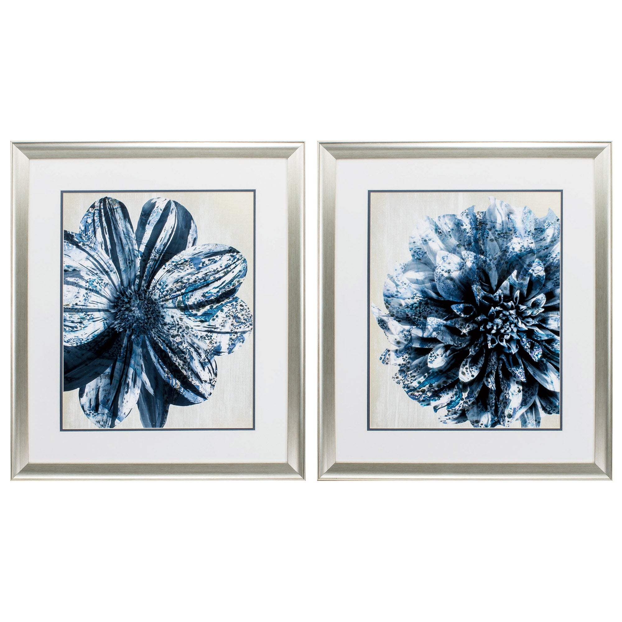 24" X 28" Brushed Silver Frame Blue Blossom (Set of 2)