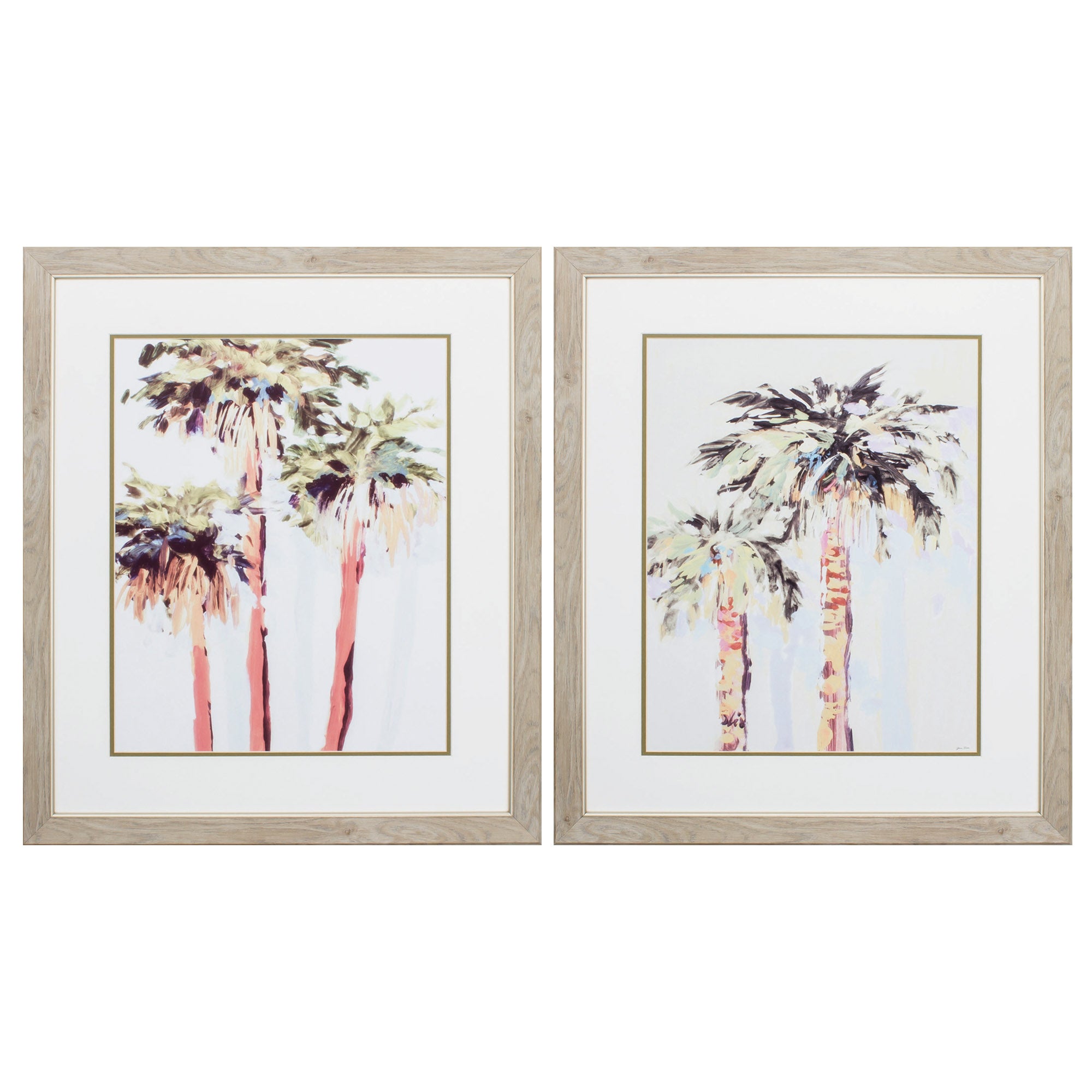 24" X 28" Ligth Wood Toned Frame Light & Bright Palms (Set of 2)