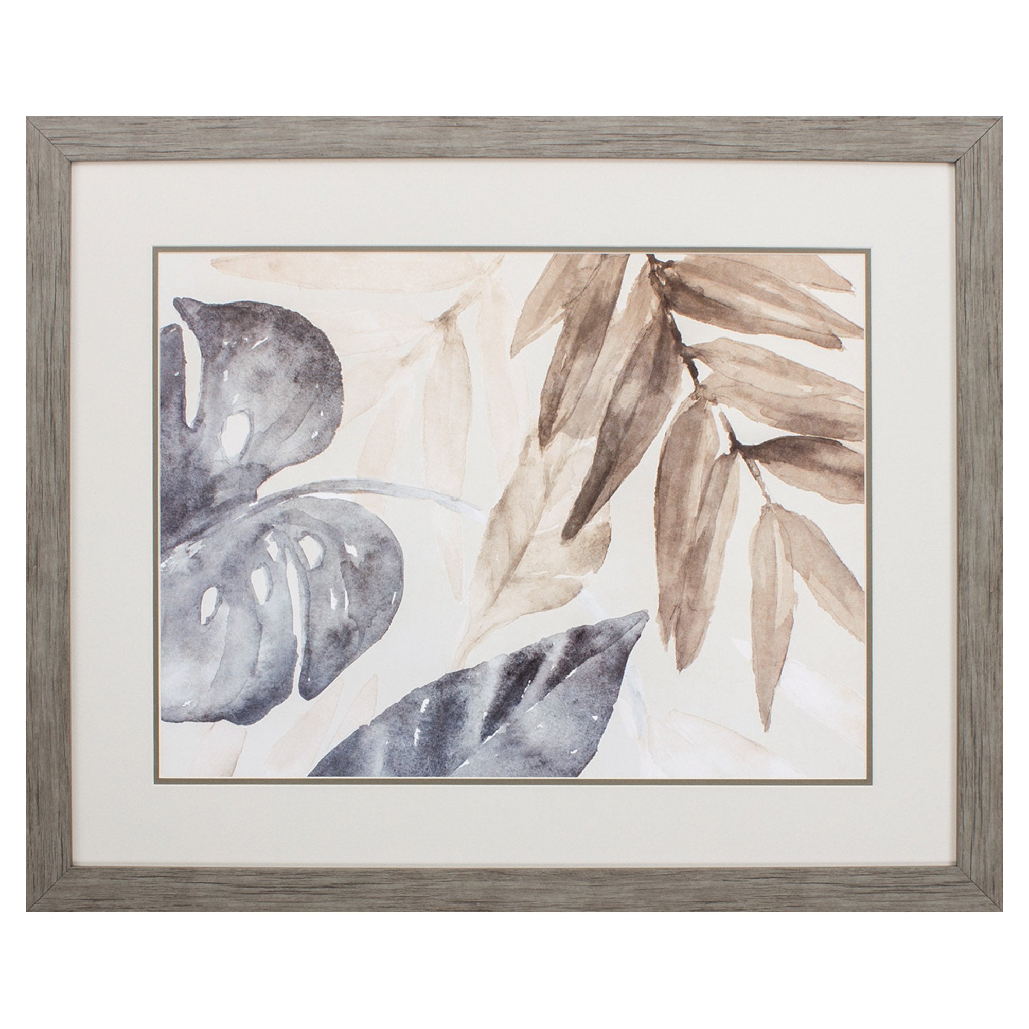 33" X 27" Woodtoned Frame Neutral Island Leaves I