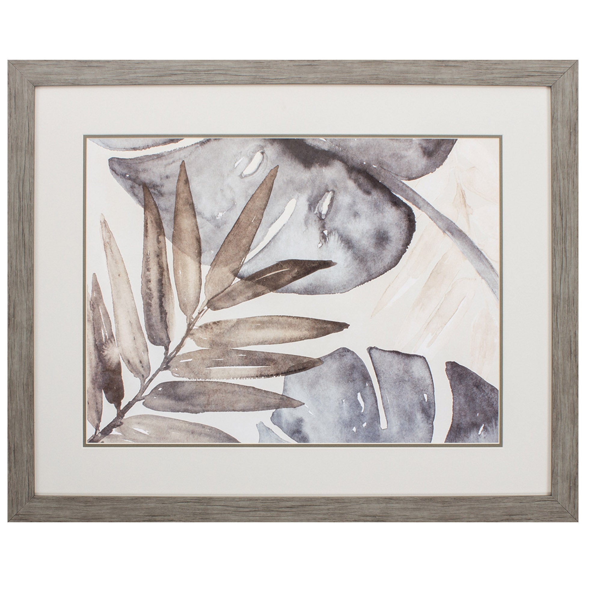 33" X 27" Woodtoned Frame Neutral Island Leaves II