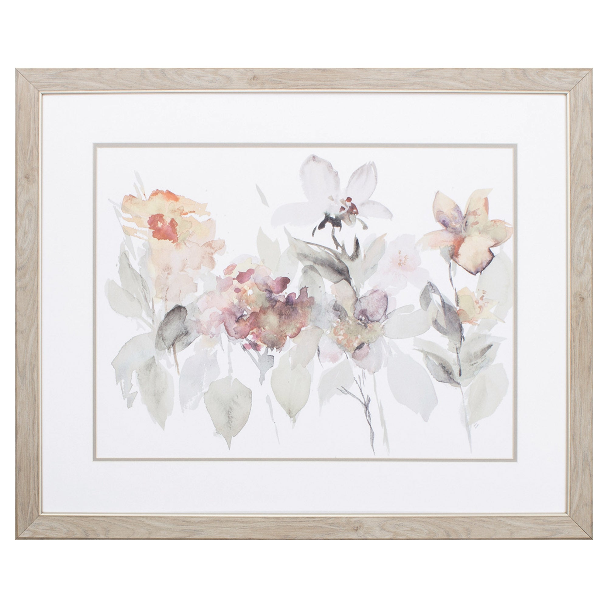 33" X 27" Ligth Wood Toned Frame Soft Fall Flowers