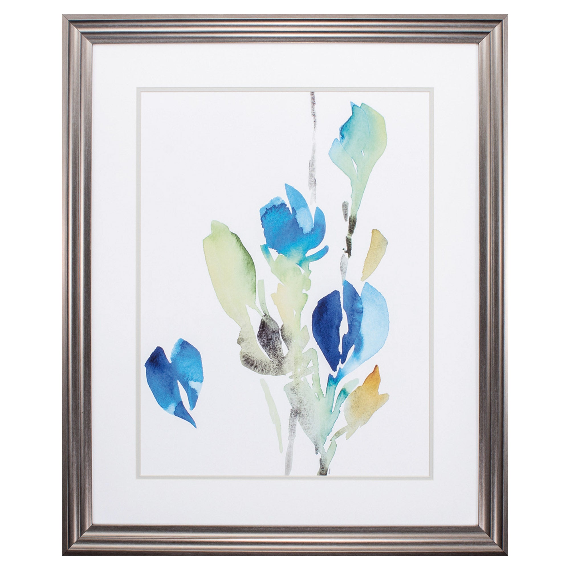 27" X 33" Gunmetal Gray Frame Delicate Blue Floral I