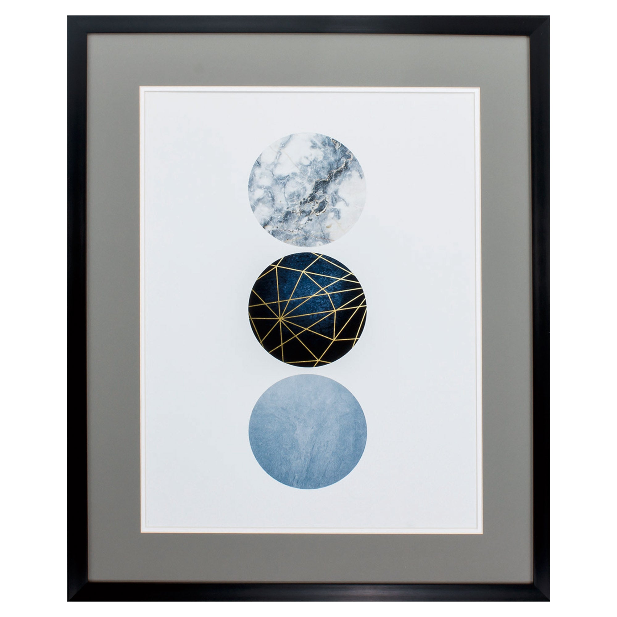 26" X 32" Dark Wood Toned Frame Navy Gold Geo II