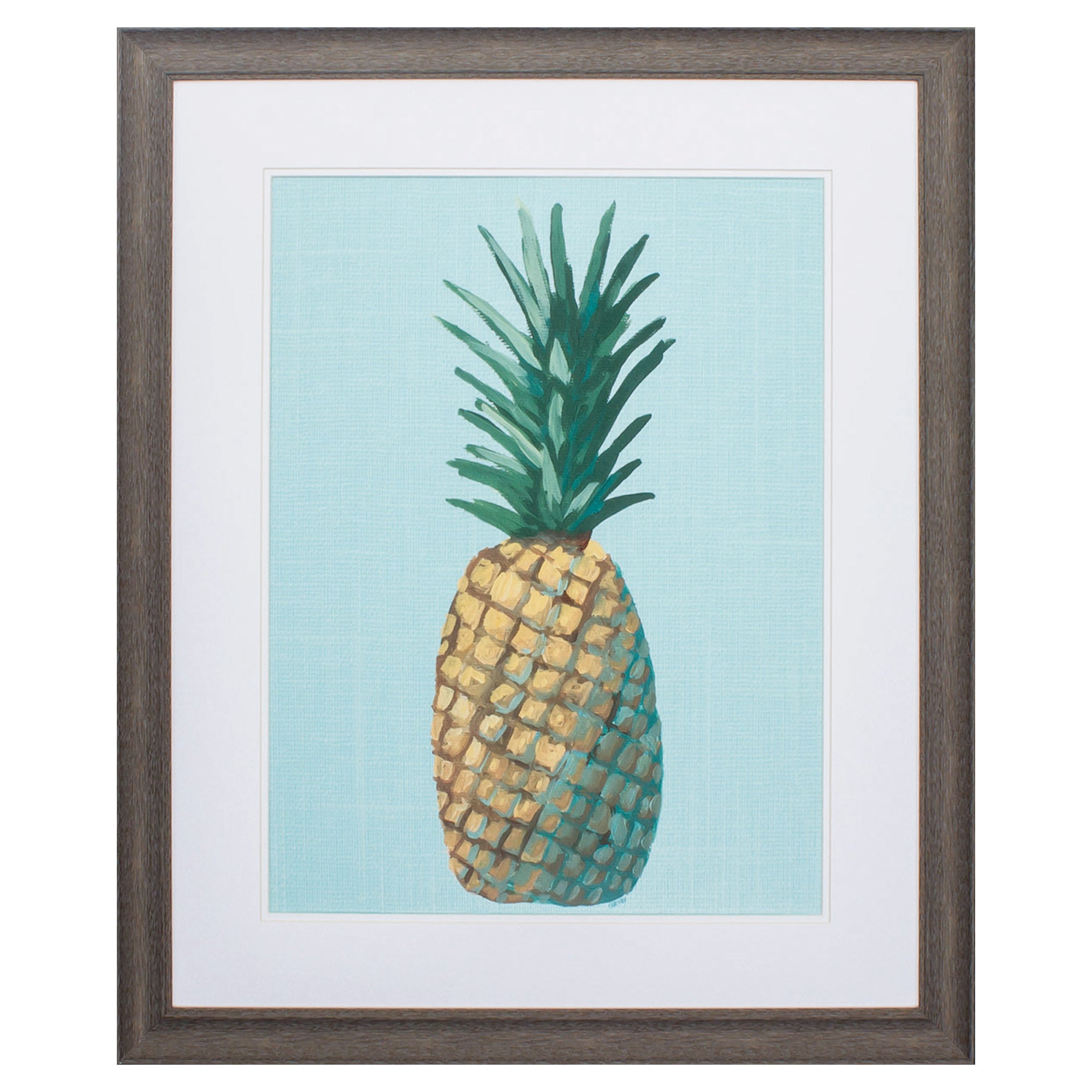 27" X 33" Distressed Wood Toned Frame Pineapple On Blue