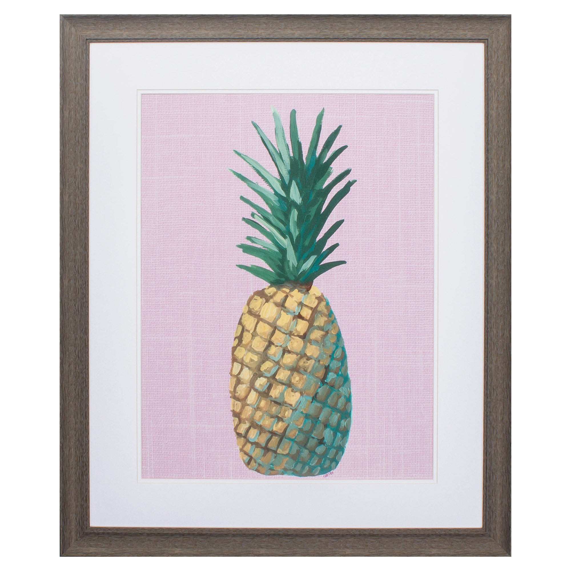 27" X 33" Distressed Wood Toned Frame Pineapple On Pink