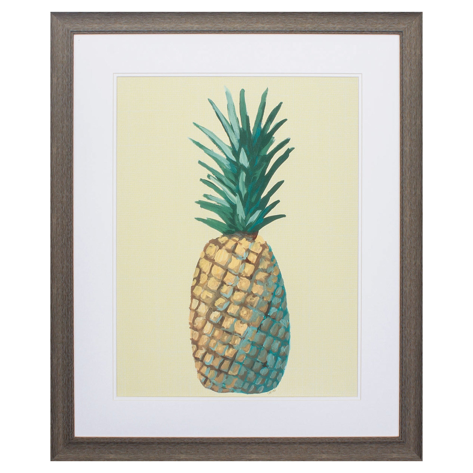 27" X 33" Distressed Wood Toned Frame Pineapple On Yellow