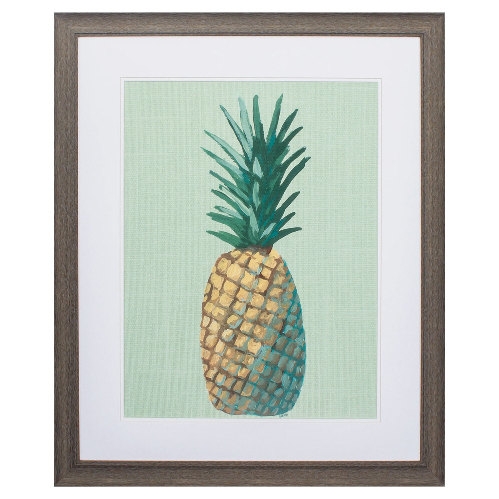 27" X 33" Distressed Wood Toned Frame Pineapple On Green
