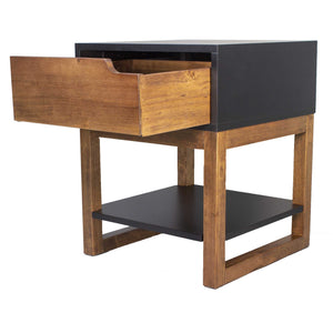16" X 16" X 20" Black & Mocha Solid Wood One Drawer Side Table w/ Shelf