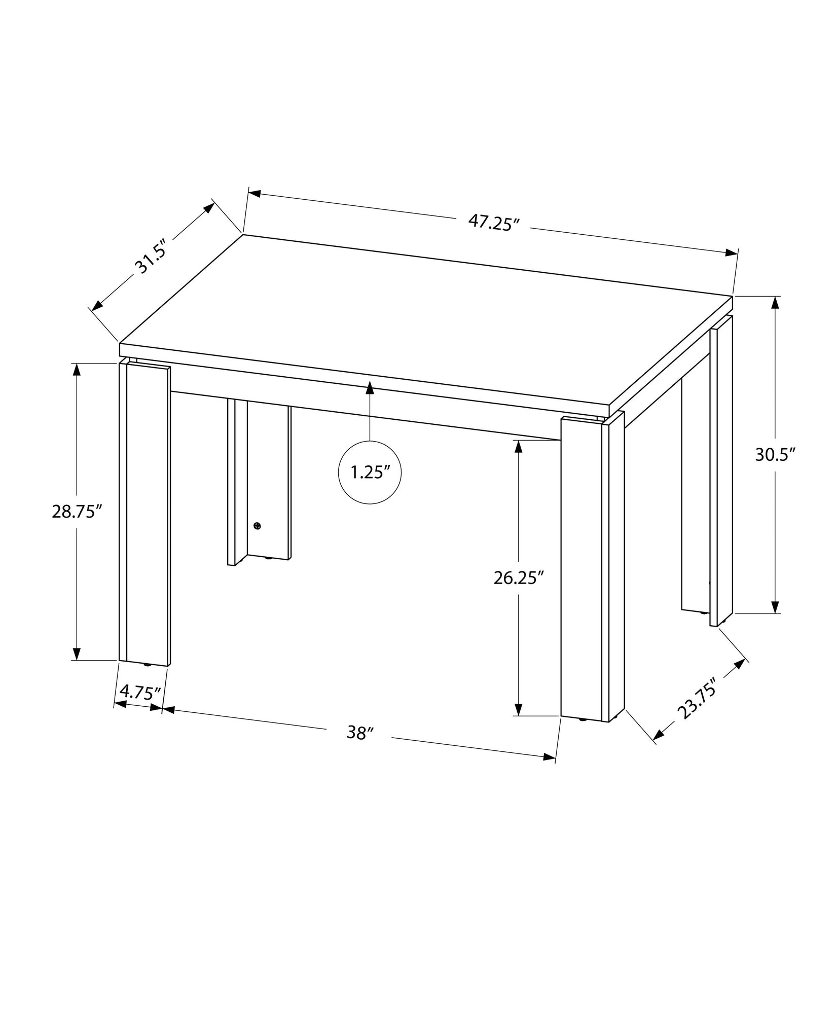 48" X 32" X 30.5 " White Dining Table
