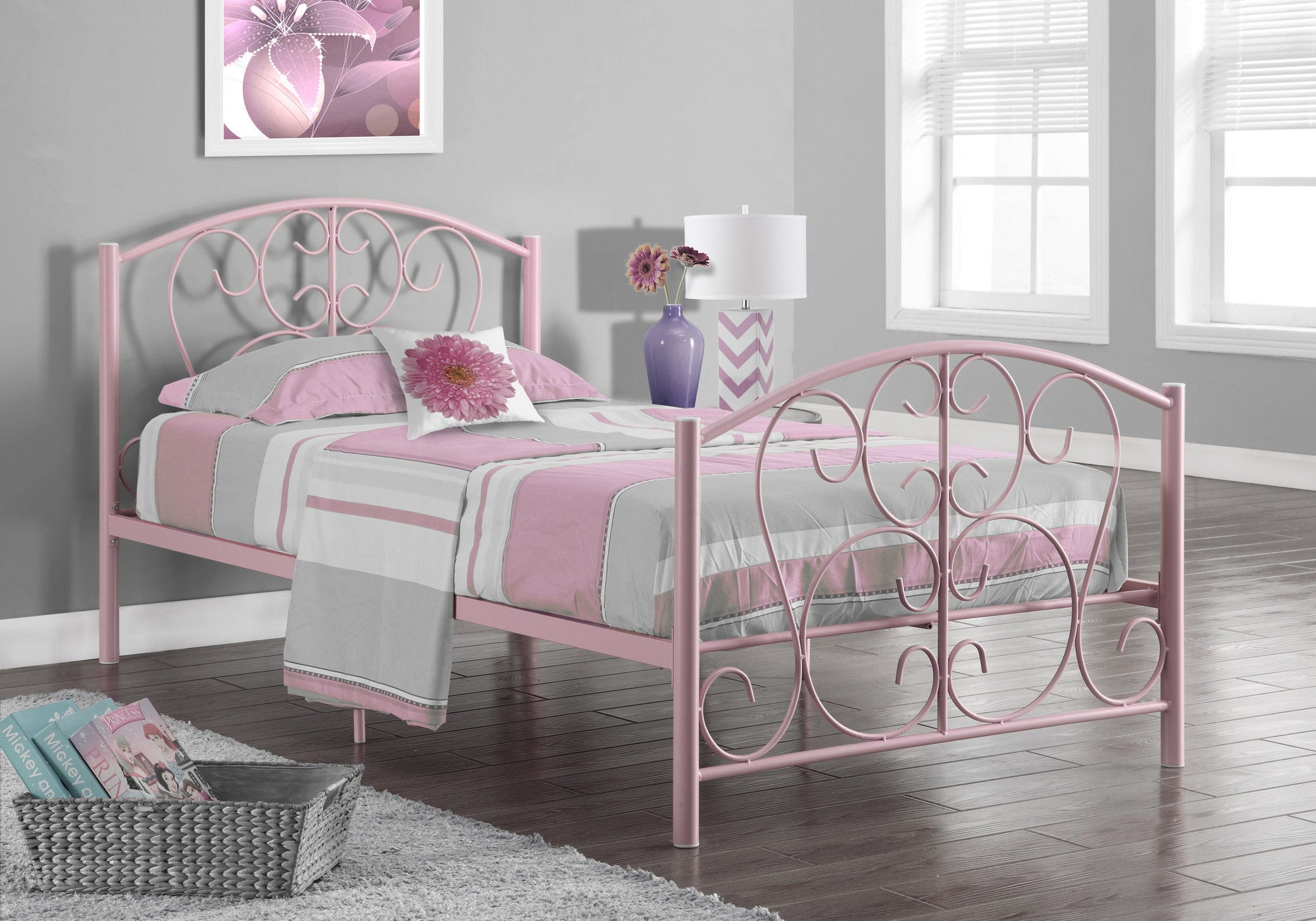 41" X 78" X 37" Pink Metal Twin Bed Frame