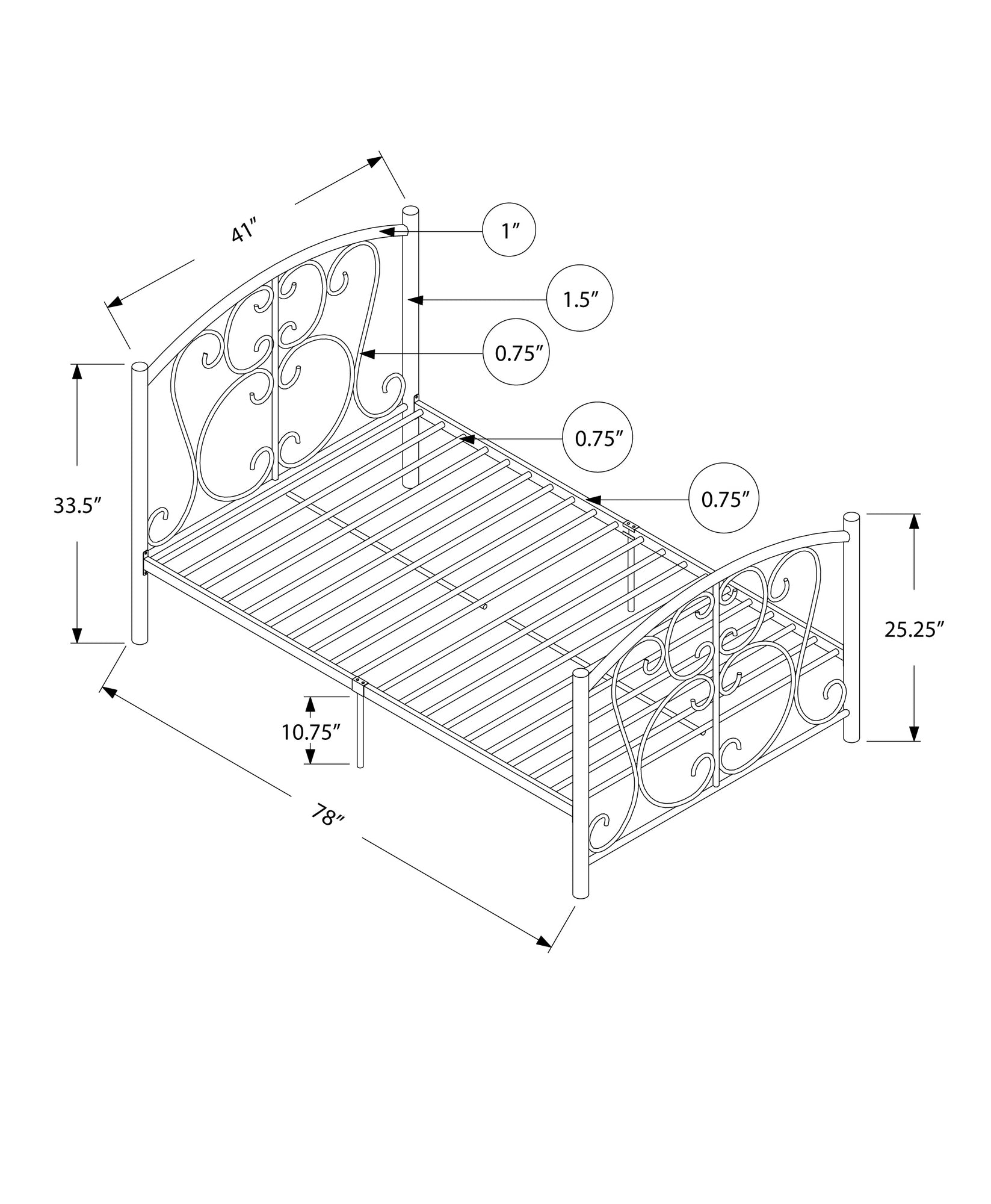41" X 78" X 37" Pink Metal Twin Bed Frame