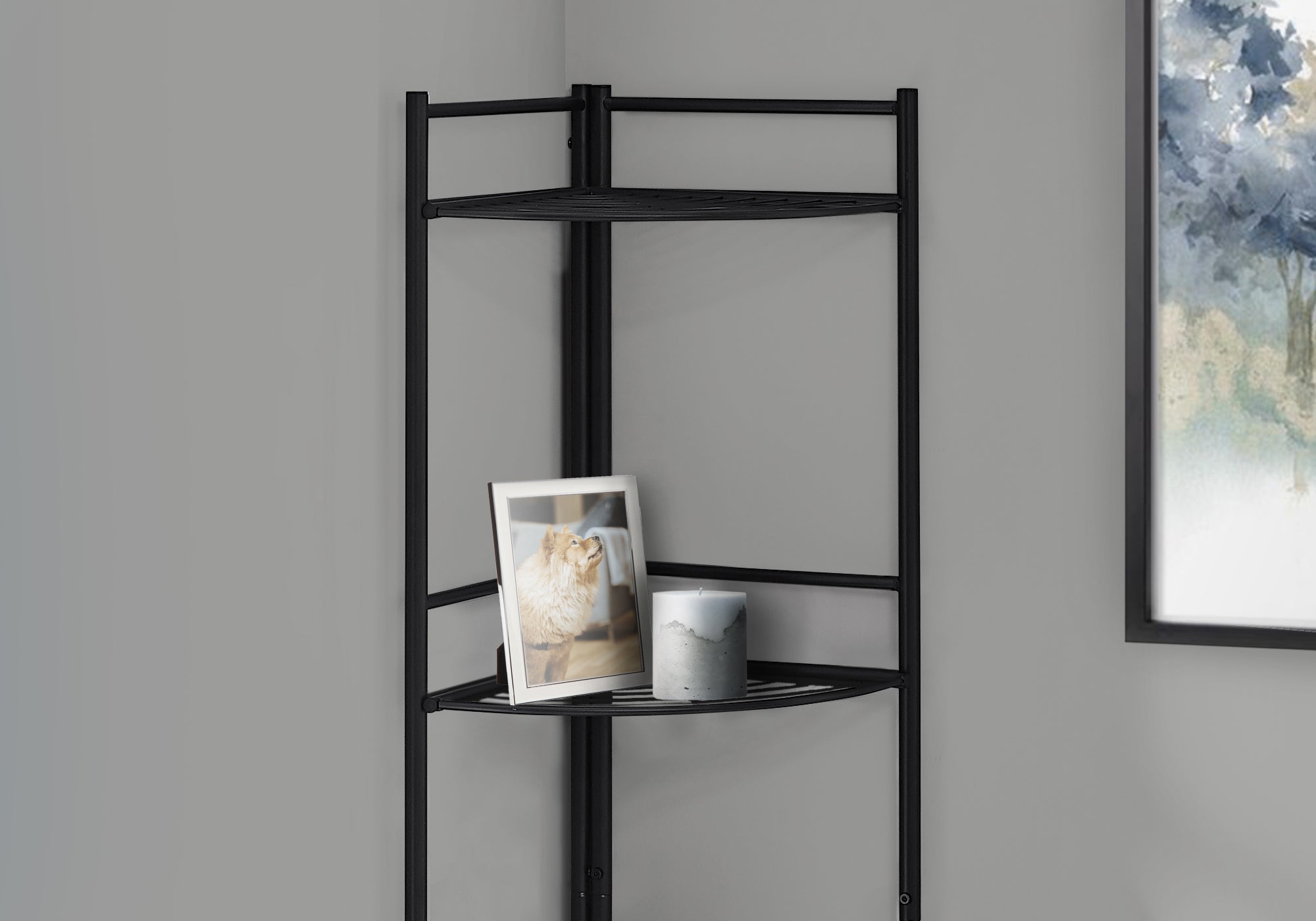 18.5" X 13.5" X 57.75" Black Metal Corner Etagere Bookcase