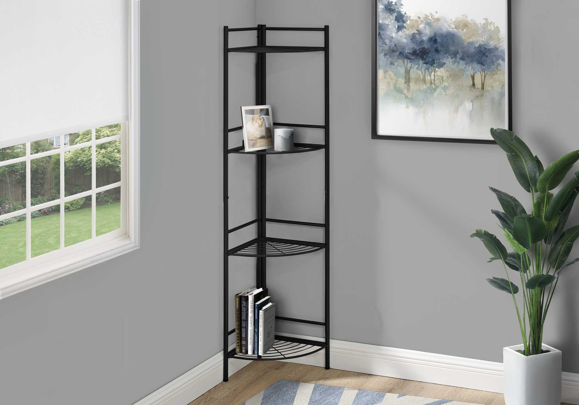 18.5" X 13.5" X 57.75" Black Metal Corner Etagere Bookcase