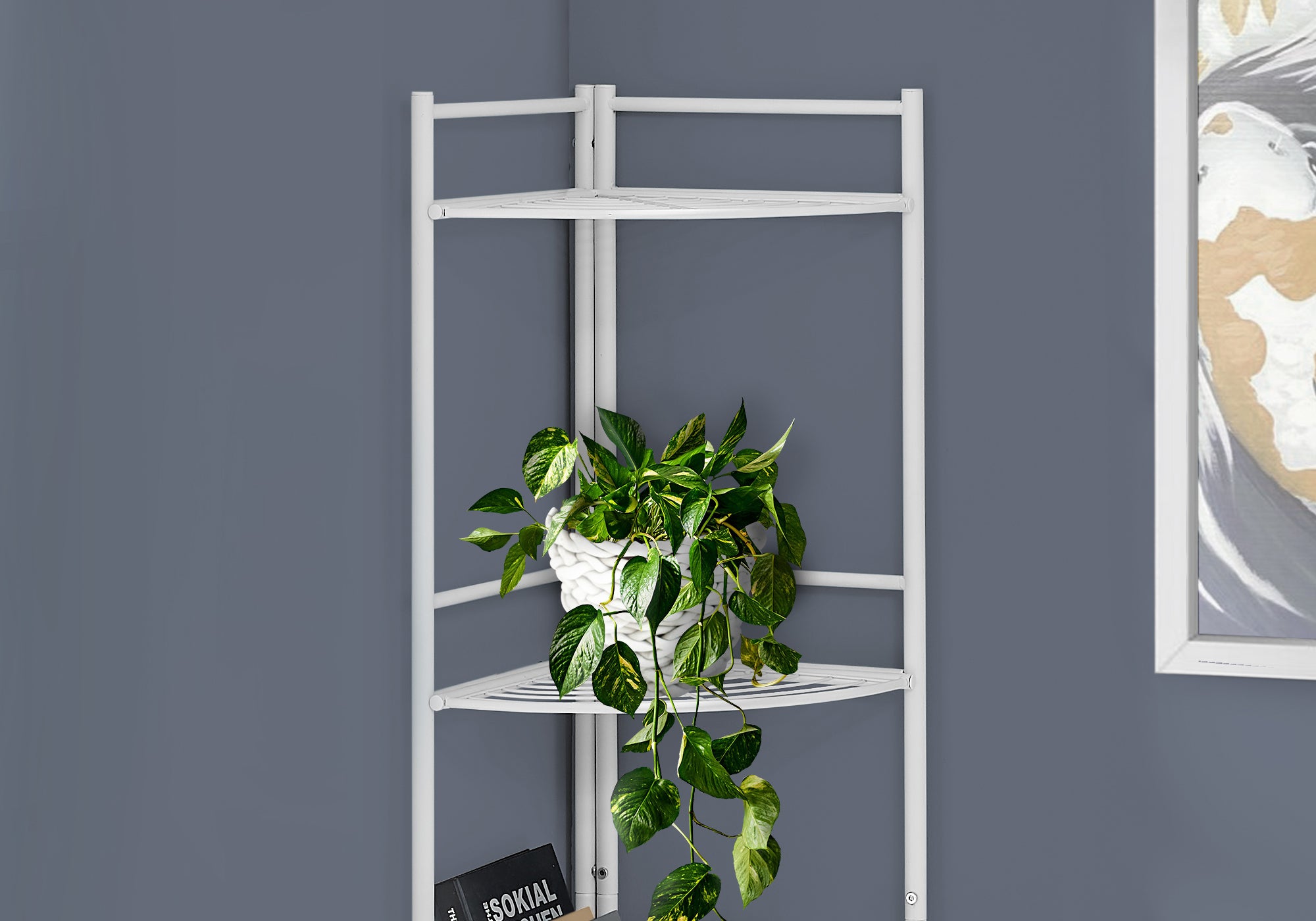 18.5" X 13.5" X 57.75" White Metal Corner Etagere Bookcase