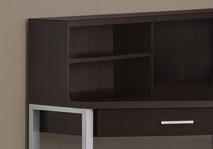 47.5" X 47.5" X 42" Cappuccino Silver Metal Corner Computer Desk