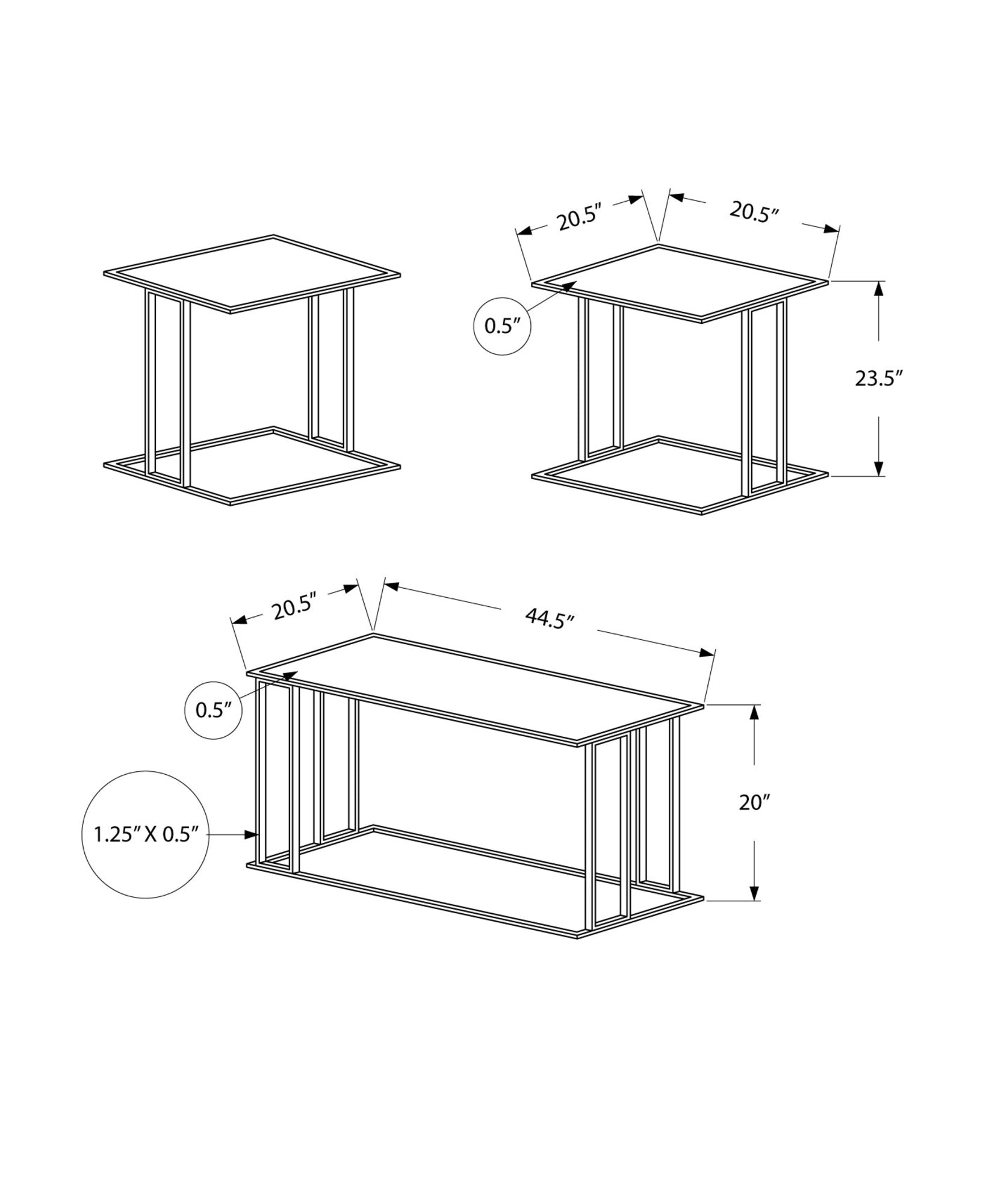 Dark Taupe Black Metal Table Set - 3Pcs Set