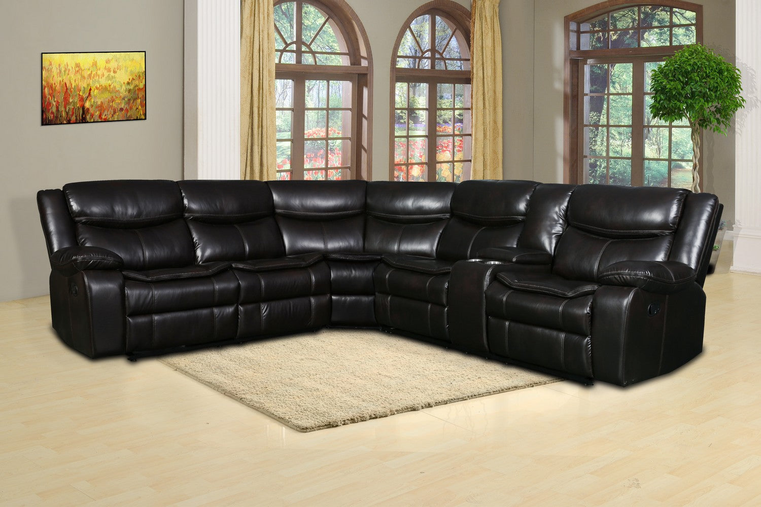 92"or 106" X 37" X 39" Brown  Reclining Sectional