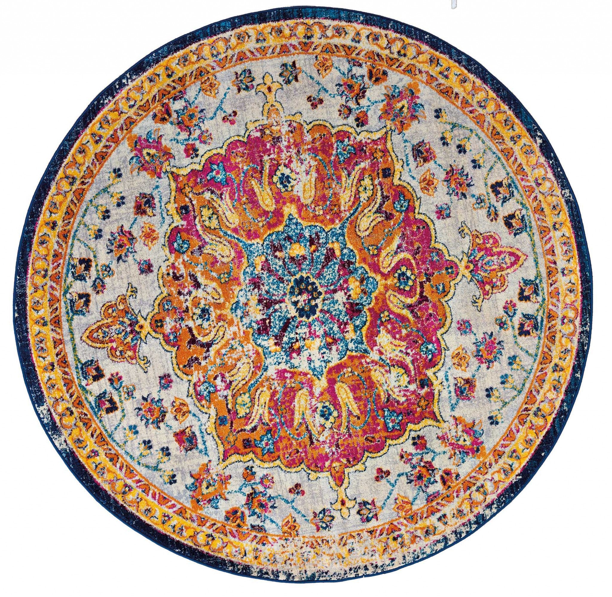 94" x 94" Camari Cream Olefin / Frieze Round Rug