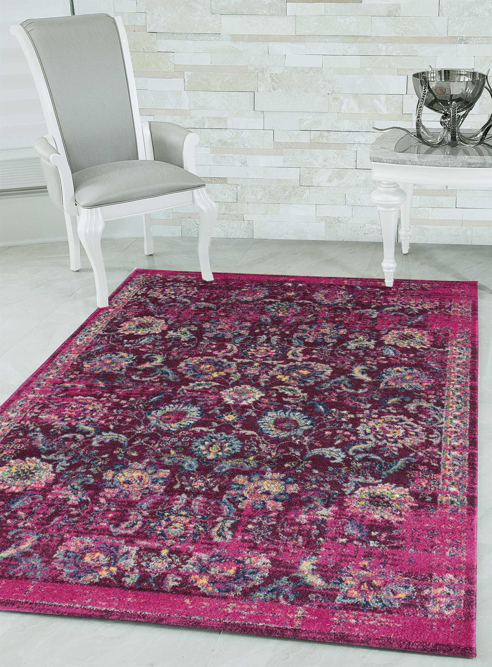 63" x 86" Magenta Olefin / Frieze Area Rug