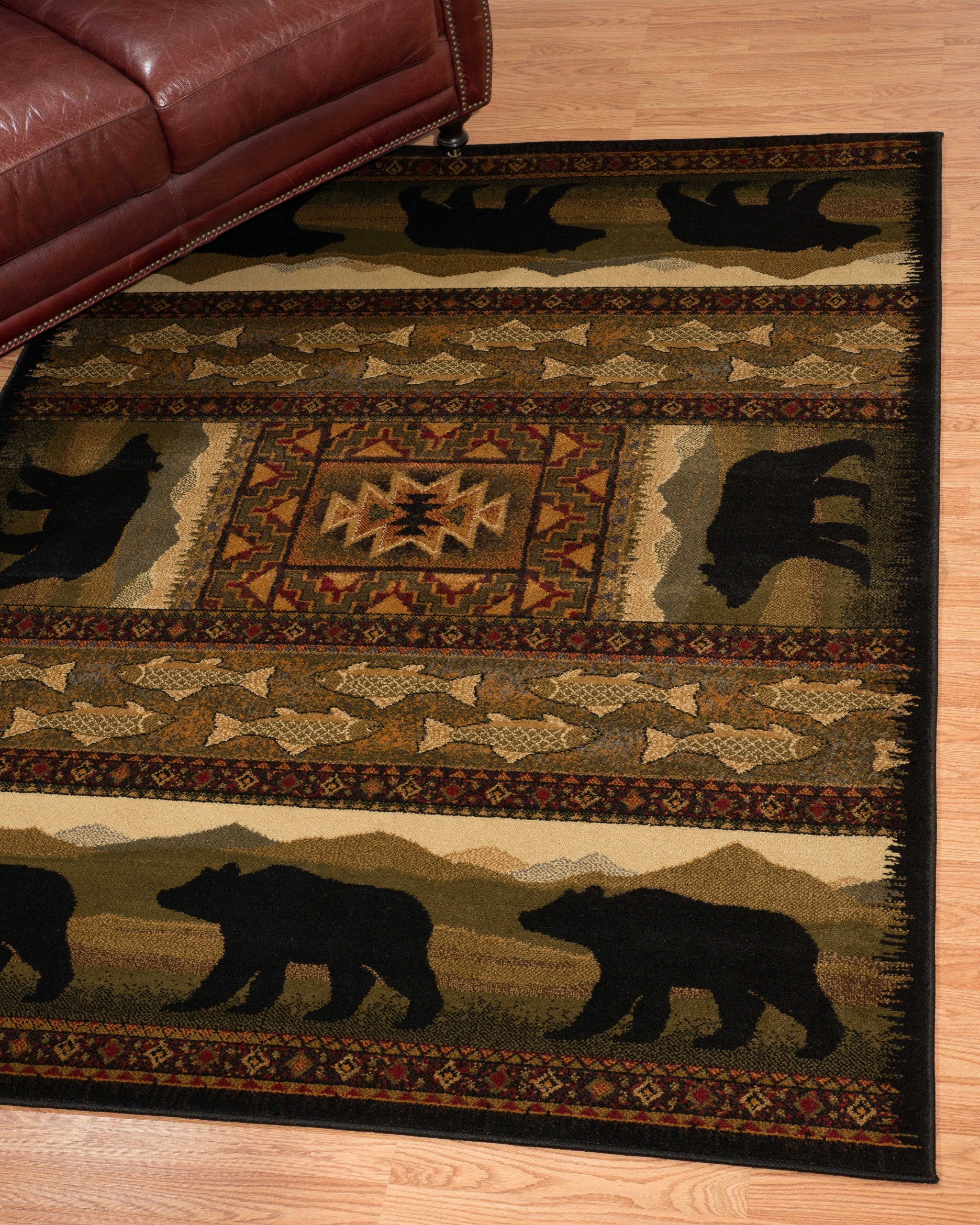 22" x 26" Black Polypropylene Bears Lodge Accent Rug