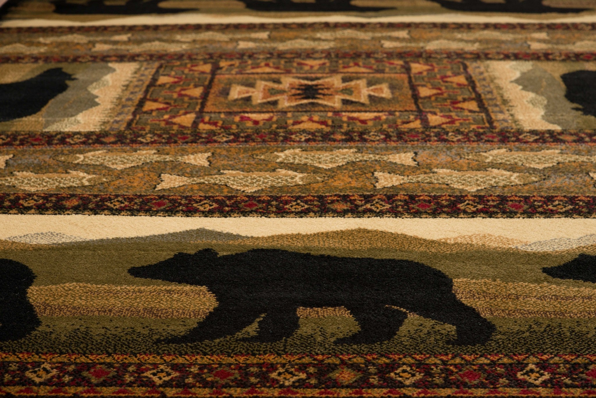 22" x 86" Black Polypropylene Bears Lodge Runner Rug