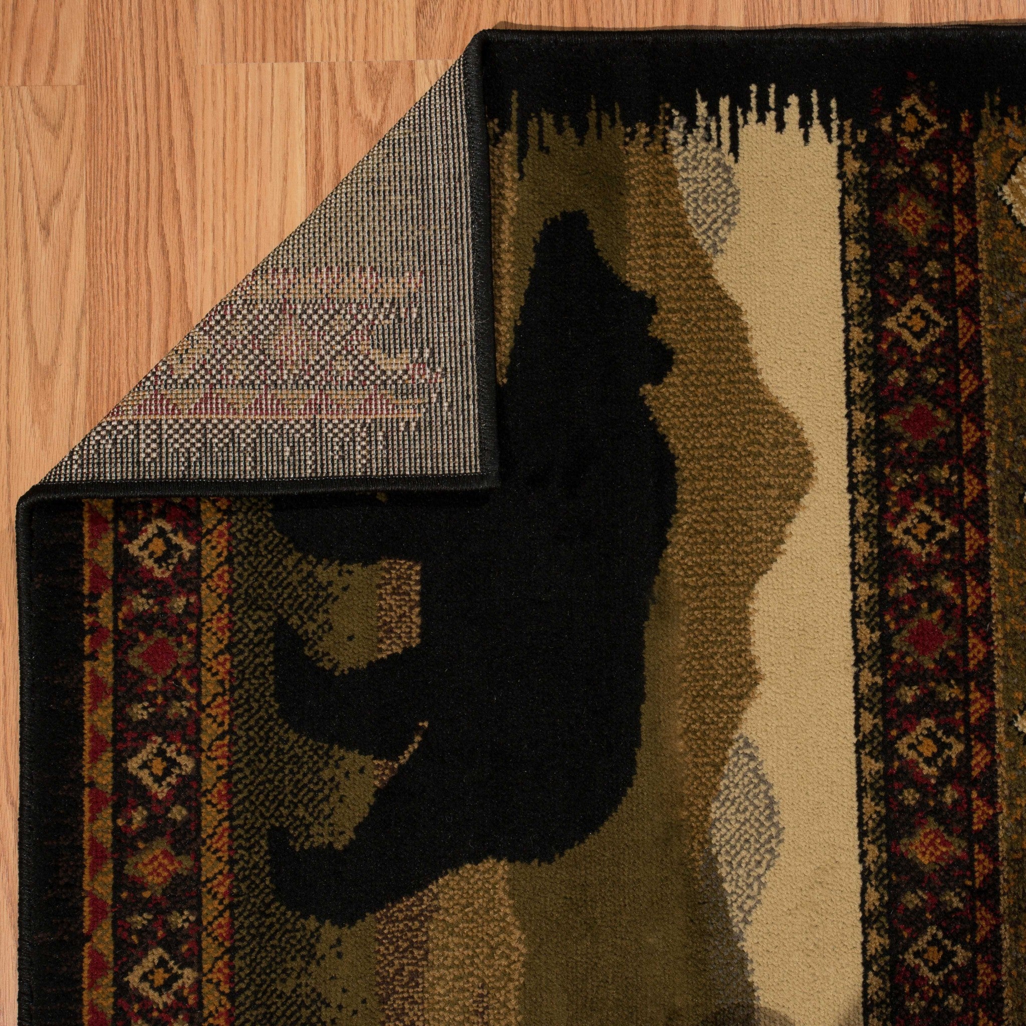 94" x 126" Black Polypropylene Bears Lodge Oversize Rug