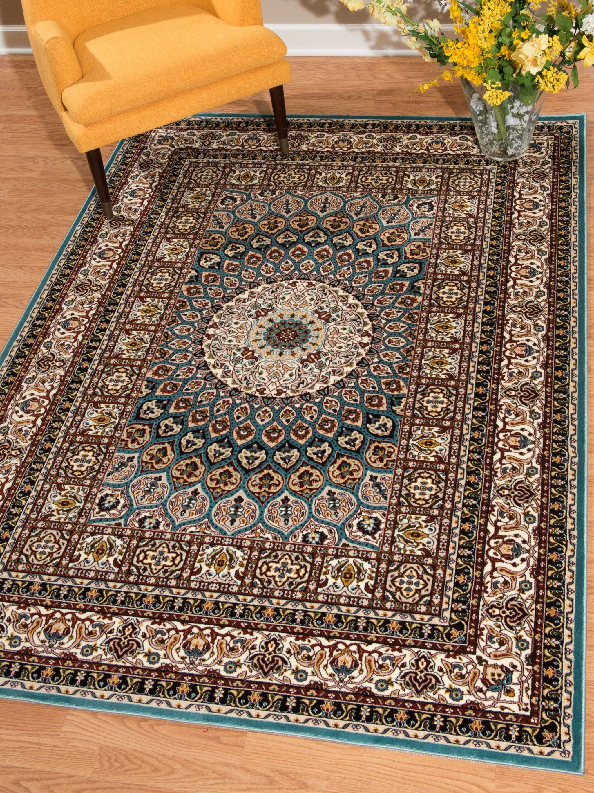 63" x 86" Cerulean Polyester Area Rug