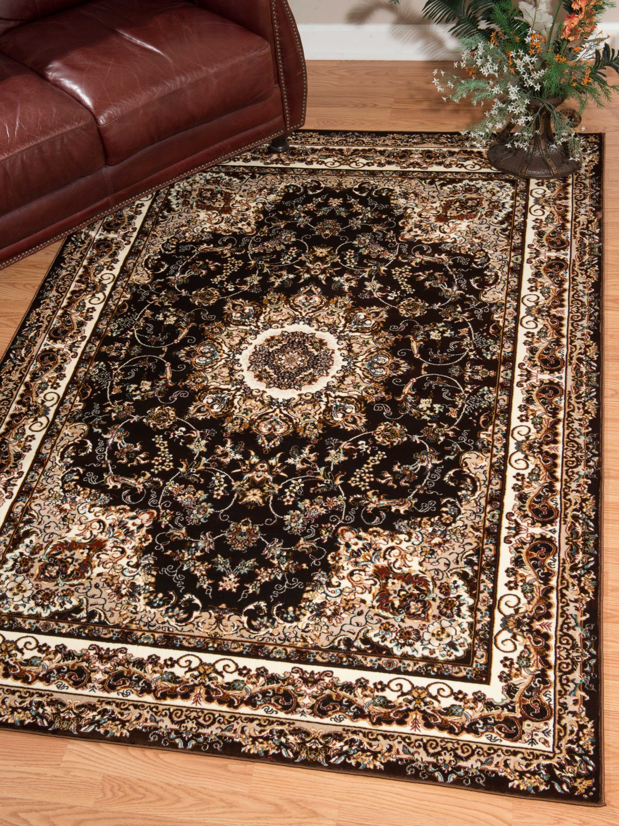 63" x 86" Dark Brown Polyester Area Rug