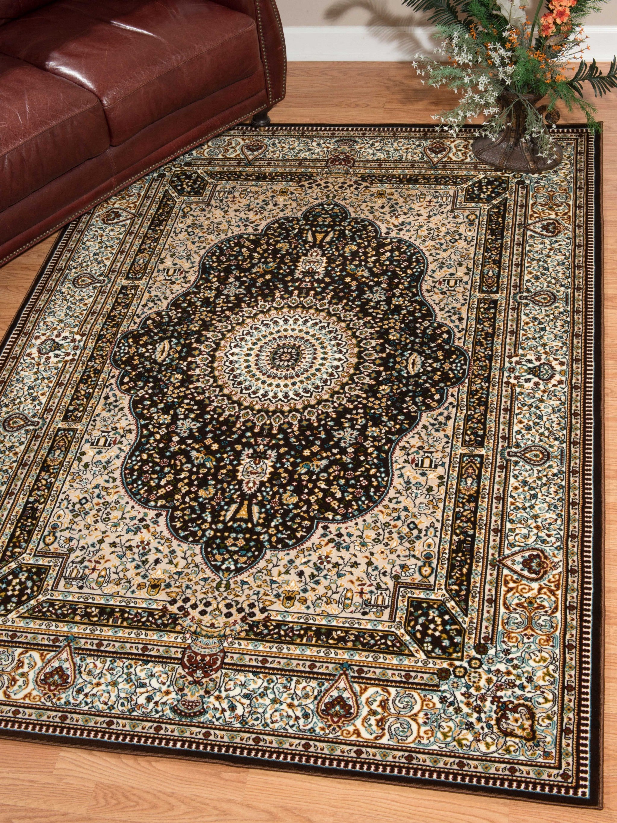 63" x 86" Dark Brown Area Polyester Rug