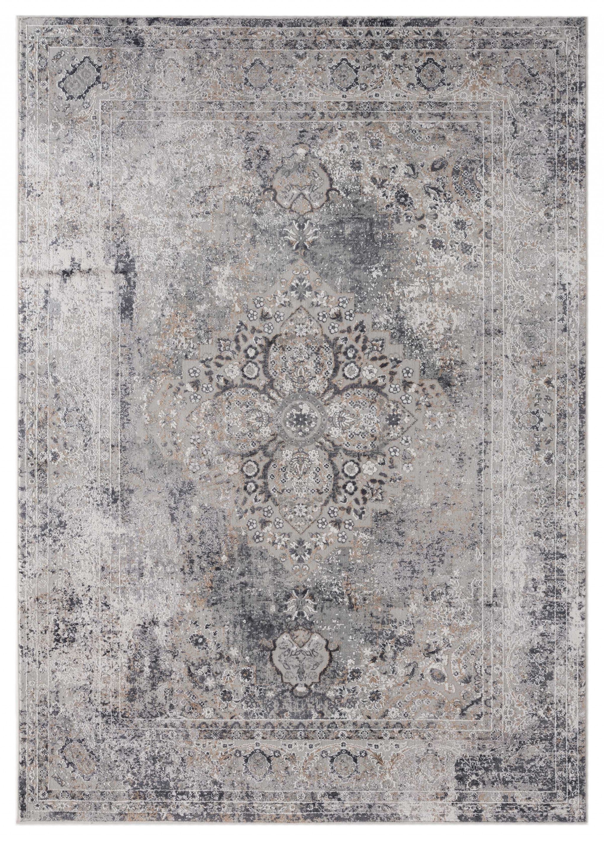 63" x 86" Grey Viscose / Polyester Area Rug