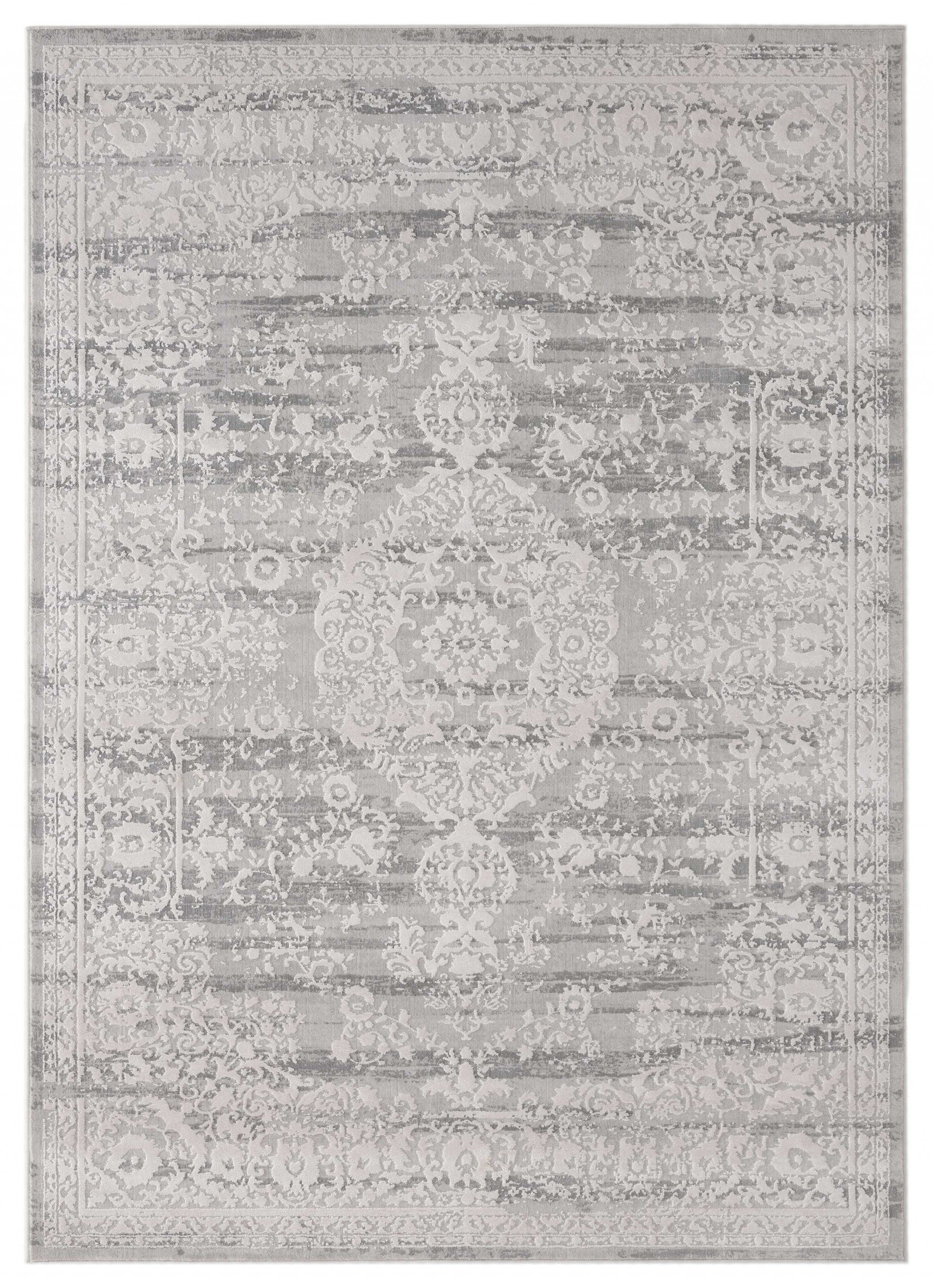 63" x 86" Grey Viscose / Polyester Area Rug