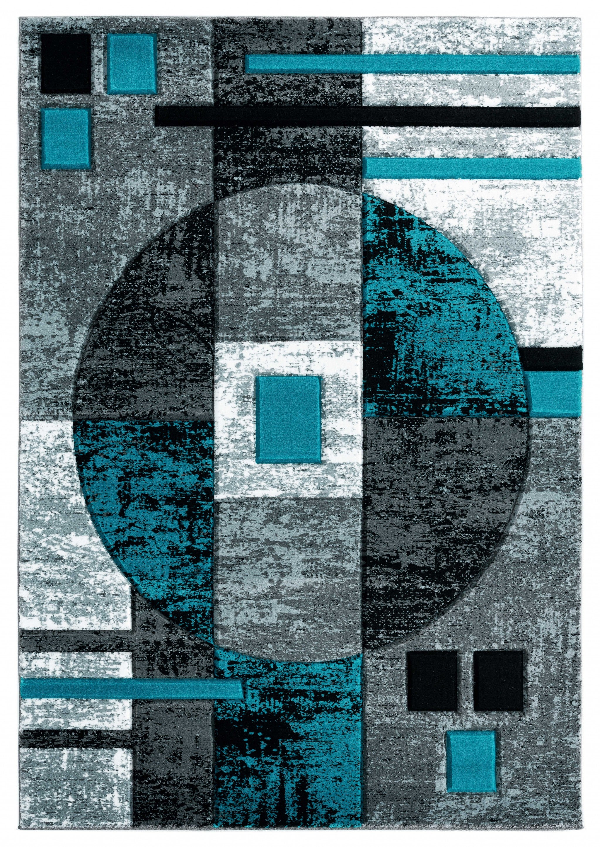 63" x 90" Turquoise Olefin / Polypropylene Area Rug