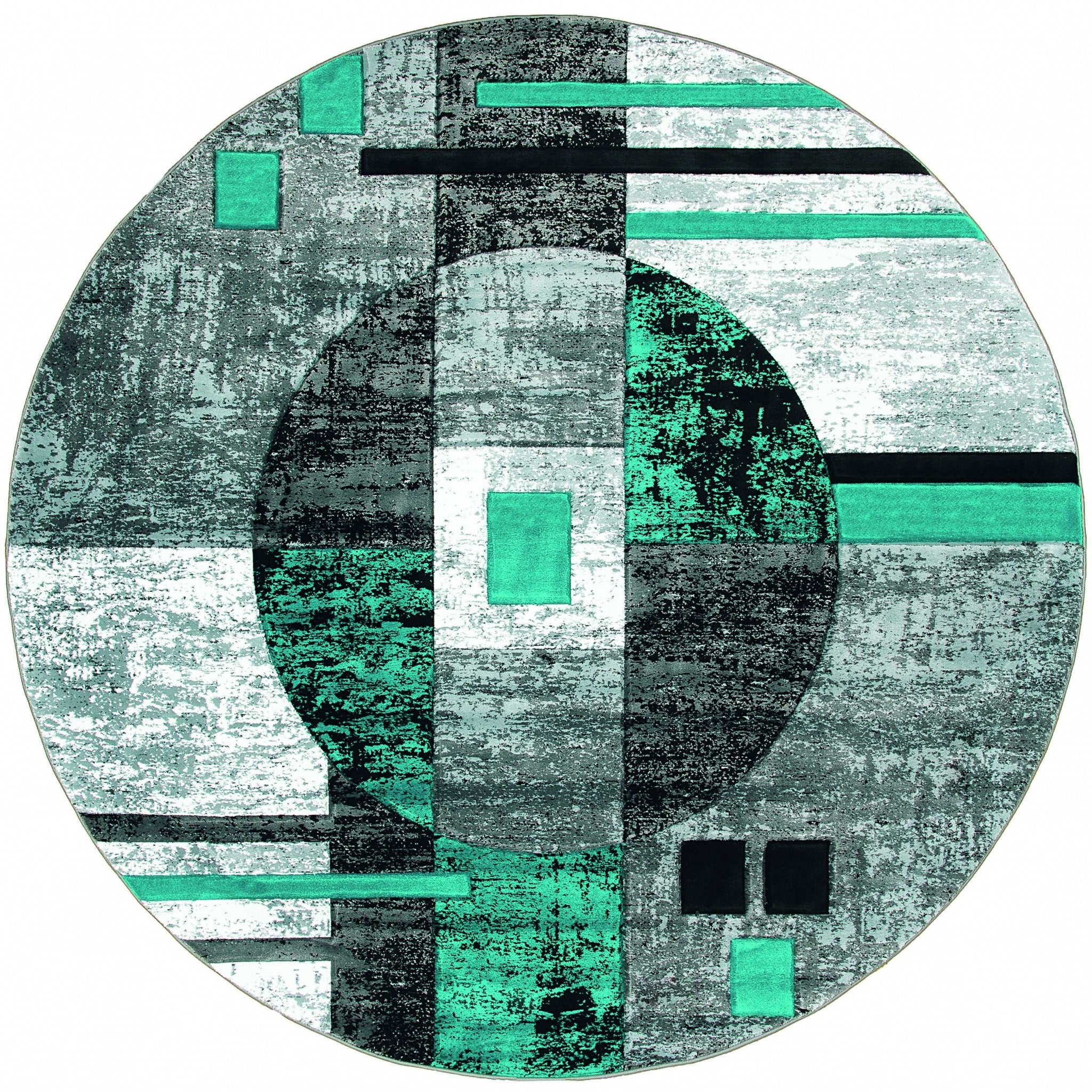 94" x 94" Turquoise Olefin / Polypropylene Round Rug