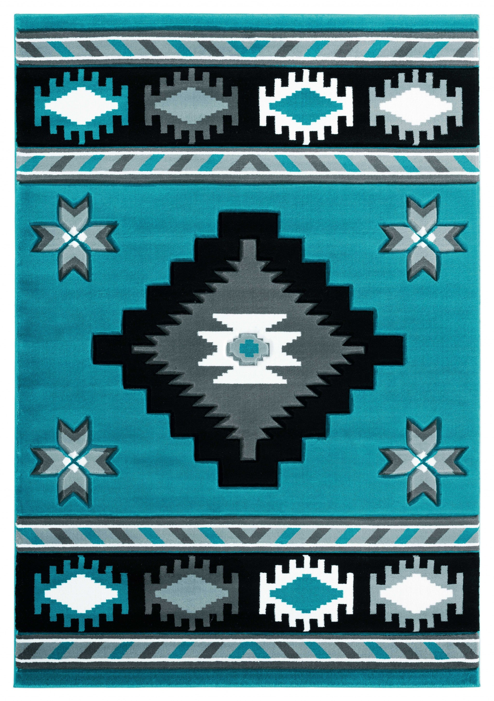 31" x 50" Turquoise Olefin / Polypropylene Mat Rug