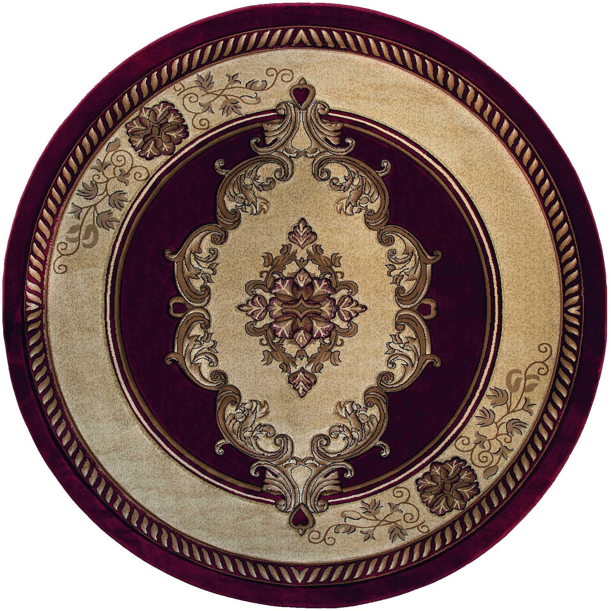 94" x 94" Burgundy Olefin / Polypropylene Round Rug