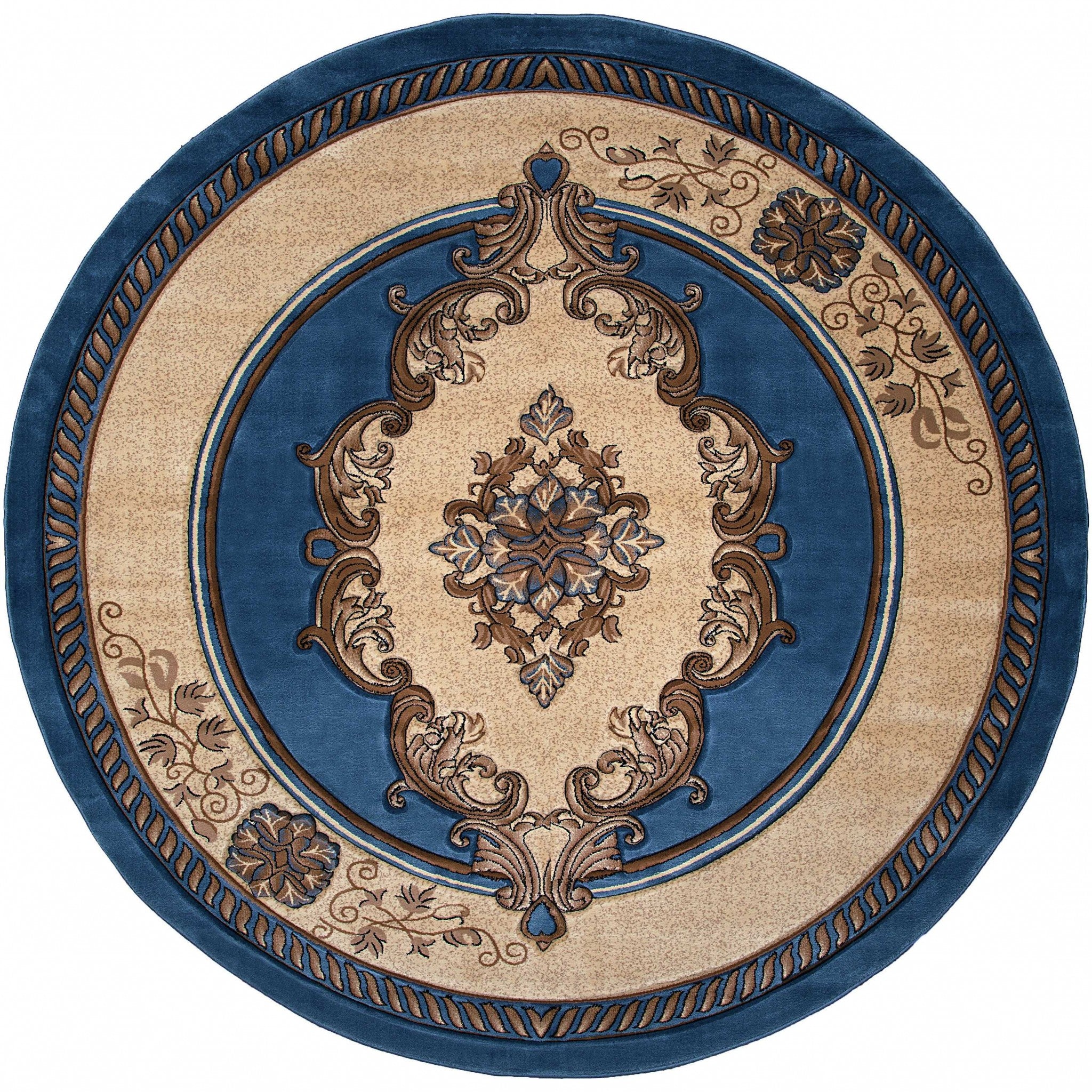 94" x 94" Blue Olefin / Polypropylene Round Rug