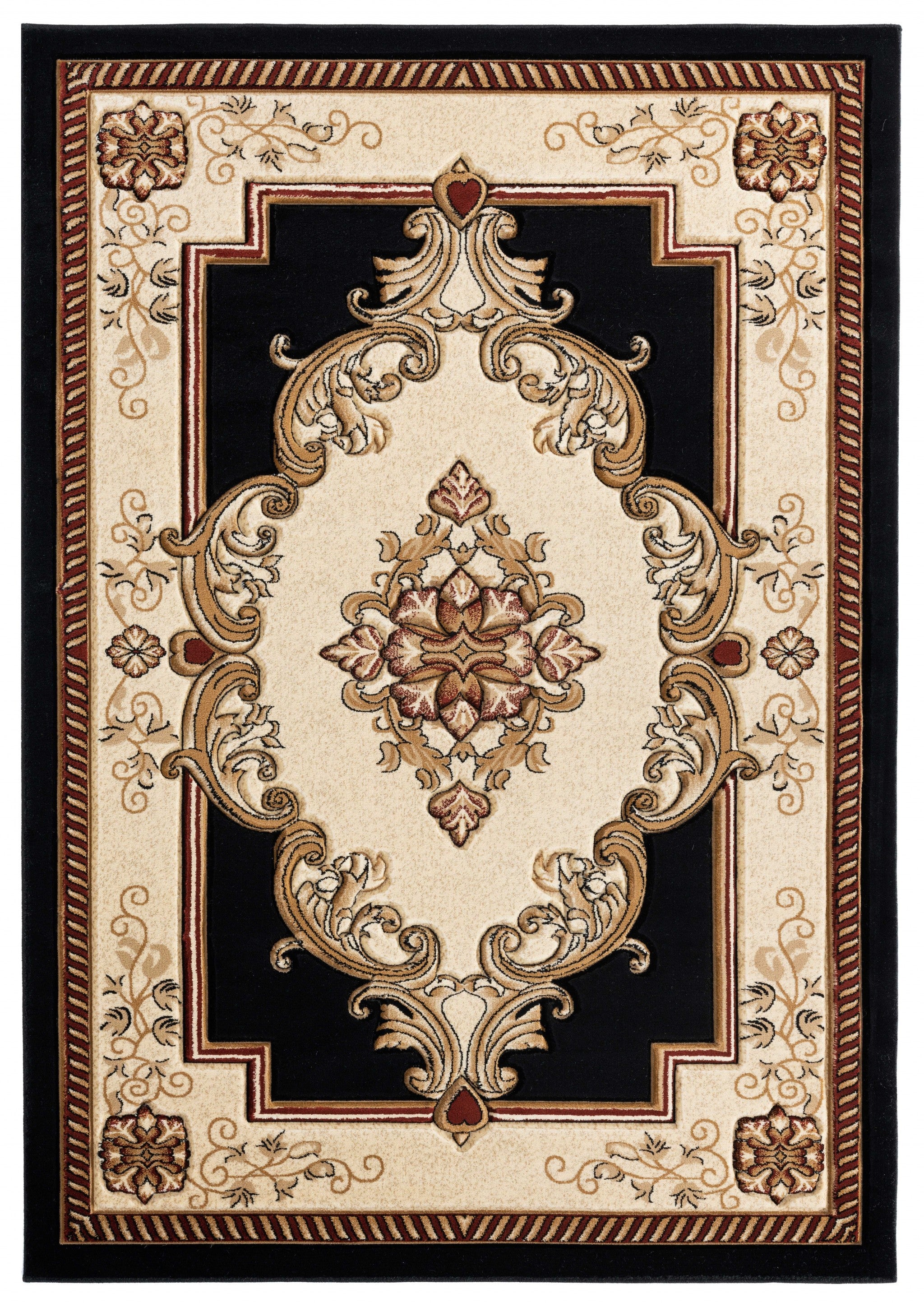 63" x 90" Black Olefin / Polypropylene Area Rug
