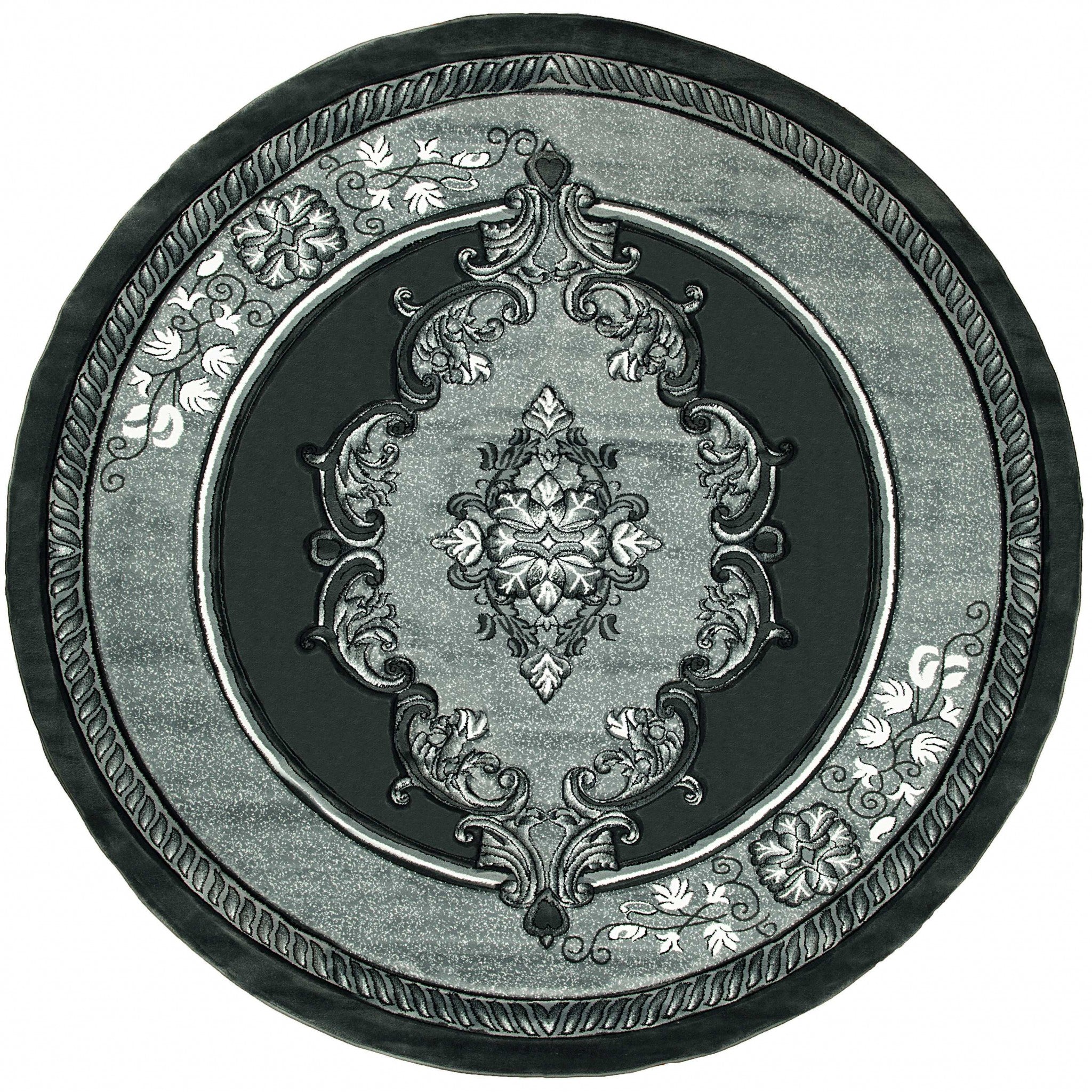 94" x 94" Grey Olefin / Polypropylene Round Rug