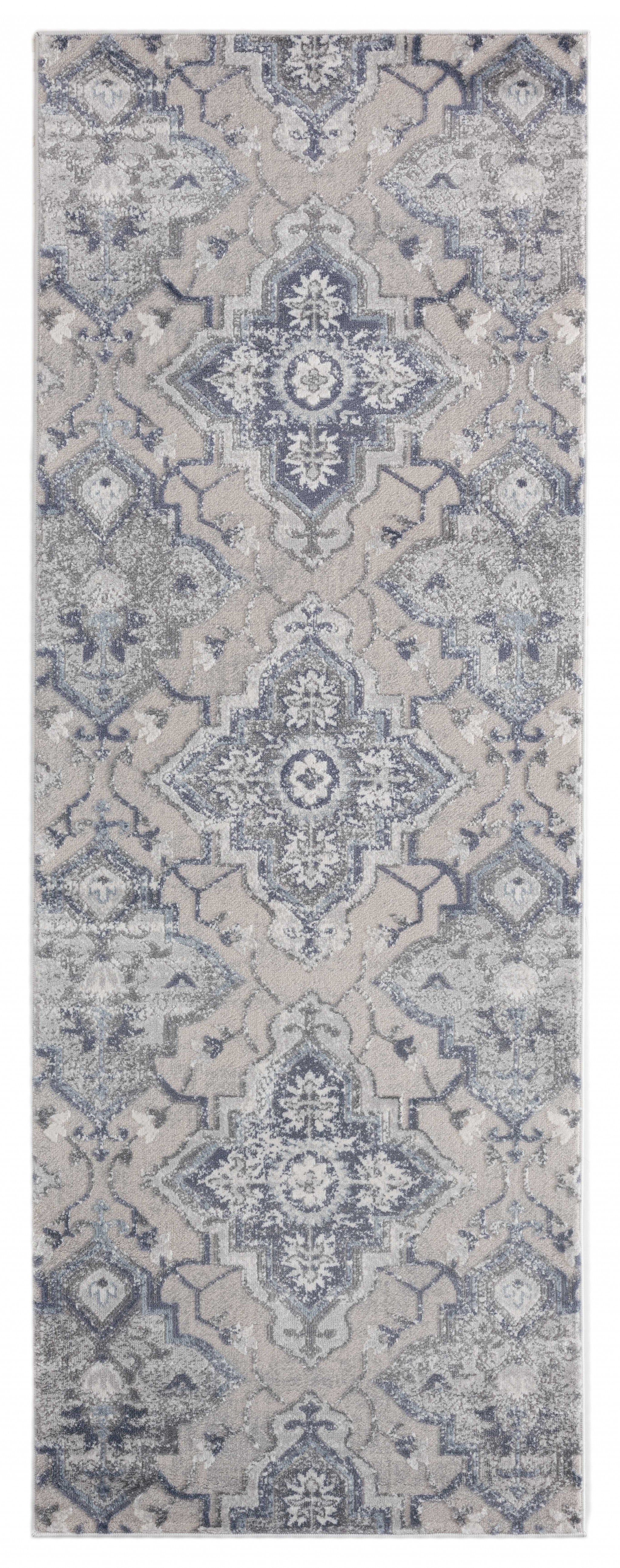 31" x 86" Blue Polyester / Olefin Runner Rug