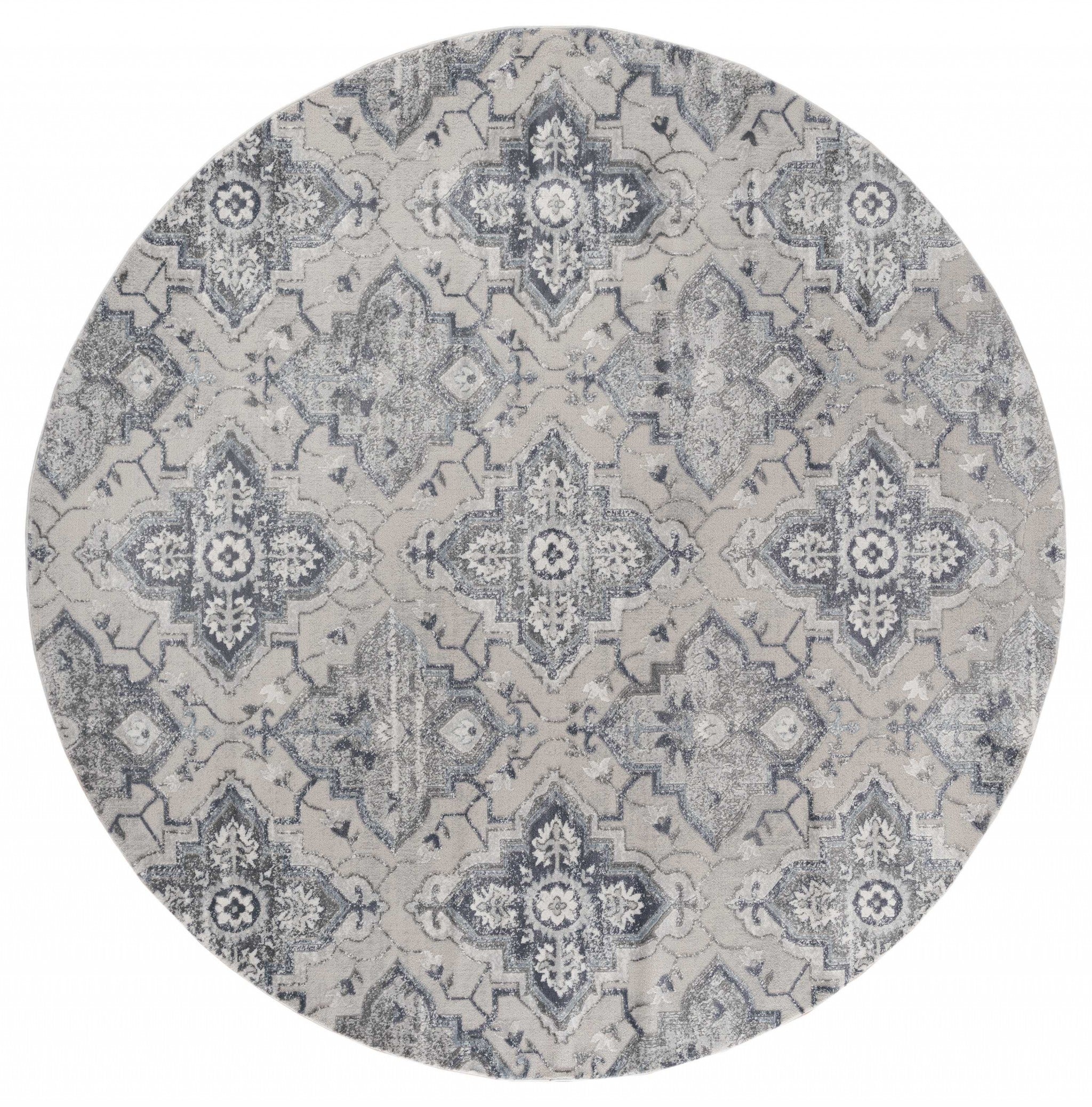 94" x 94" Blue Polyester / Olefin Round Rug