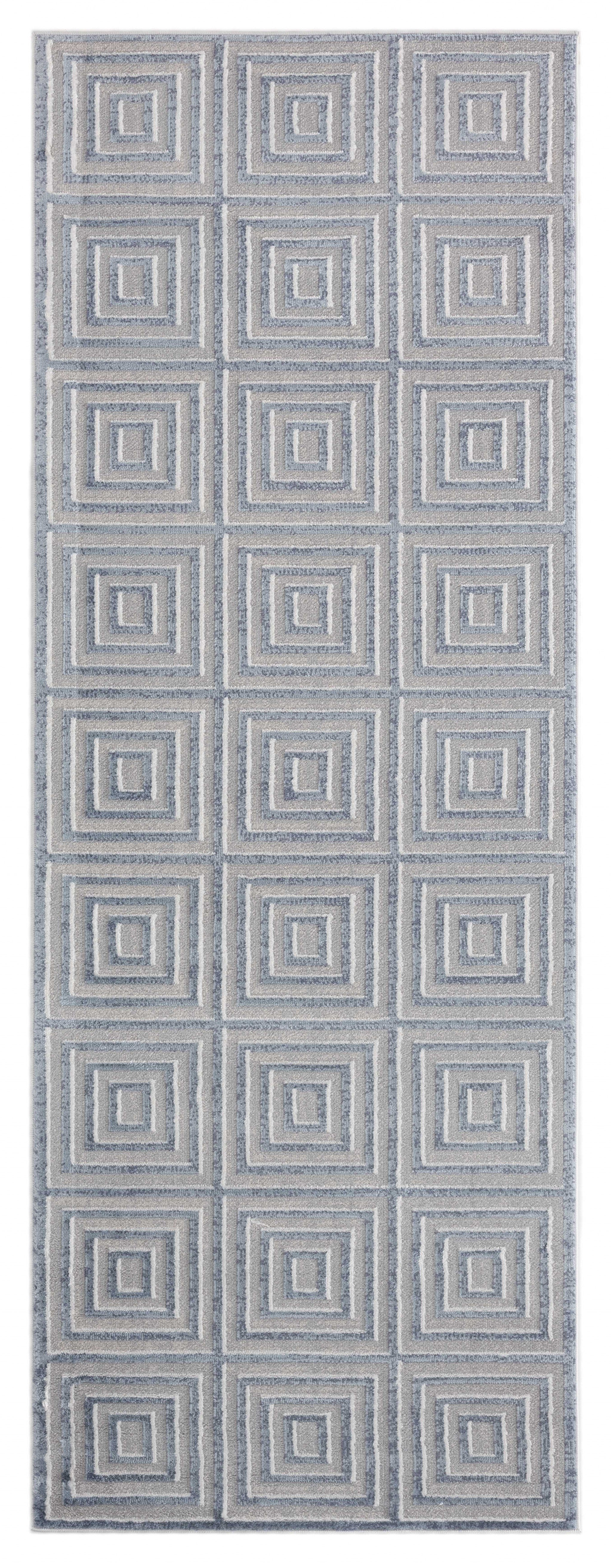 31" x 86" Blue / Grey Polyester / Olefin Runner Rug
