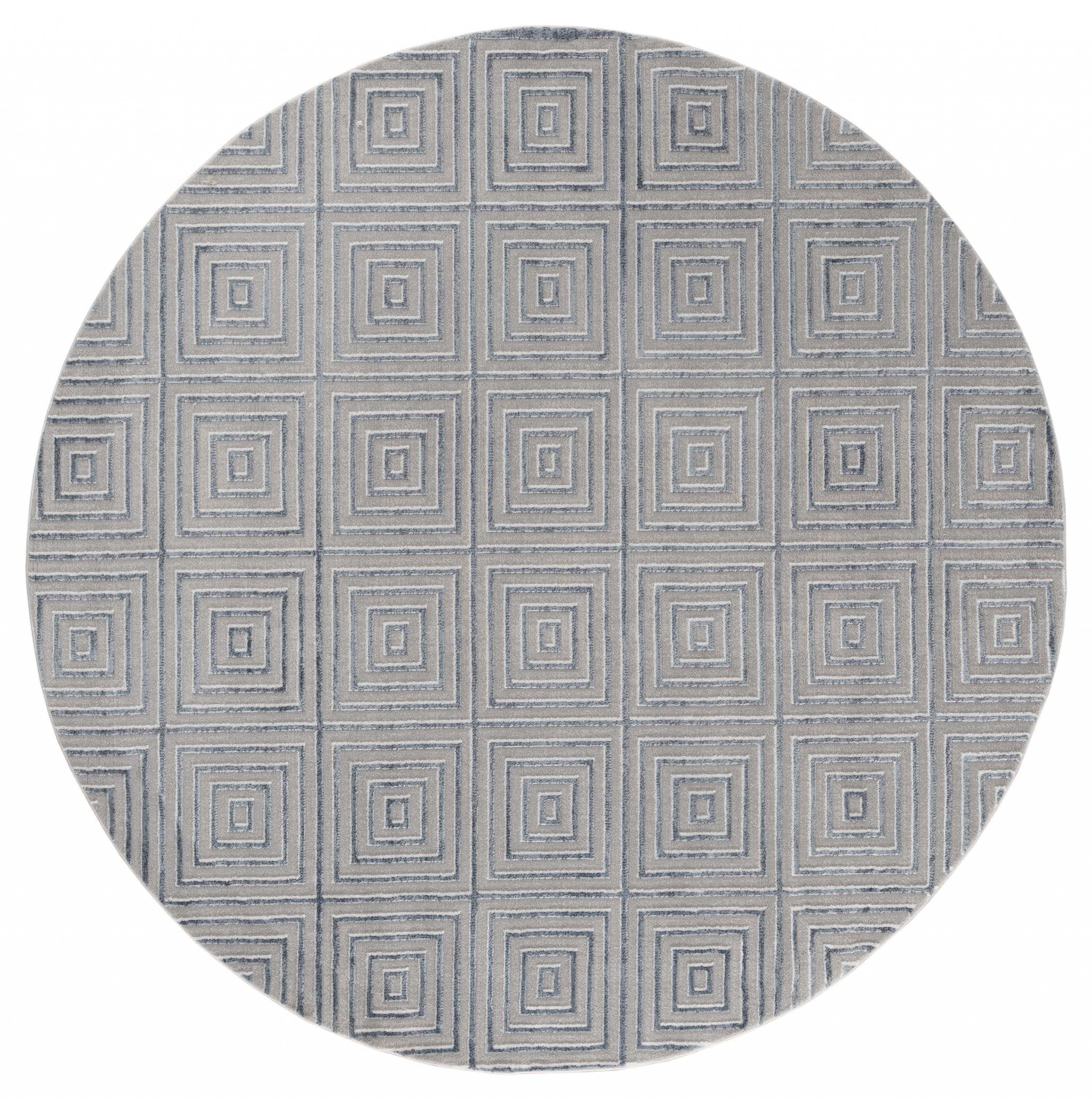 94" x 94" Blue / Grey Polyester / Olefin Round Rug