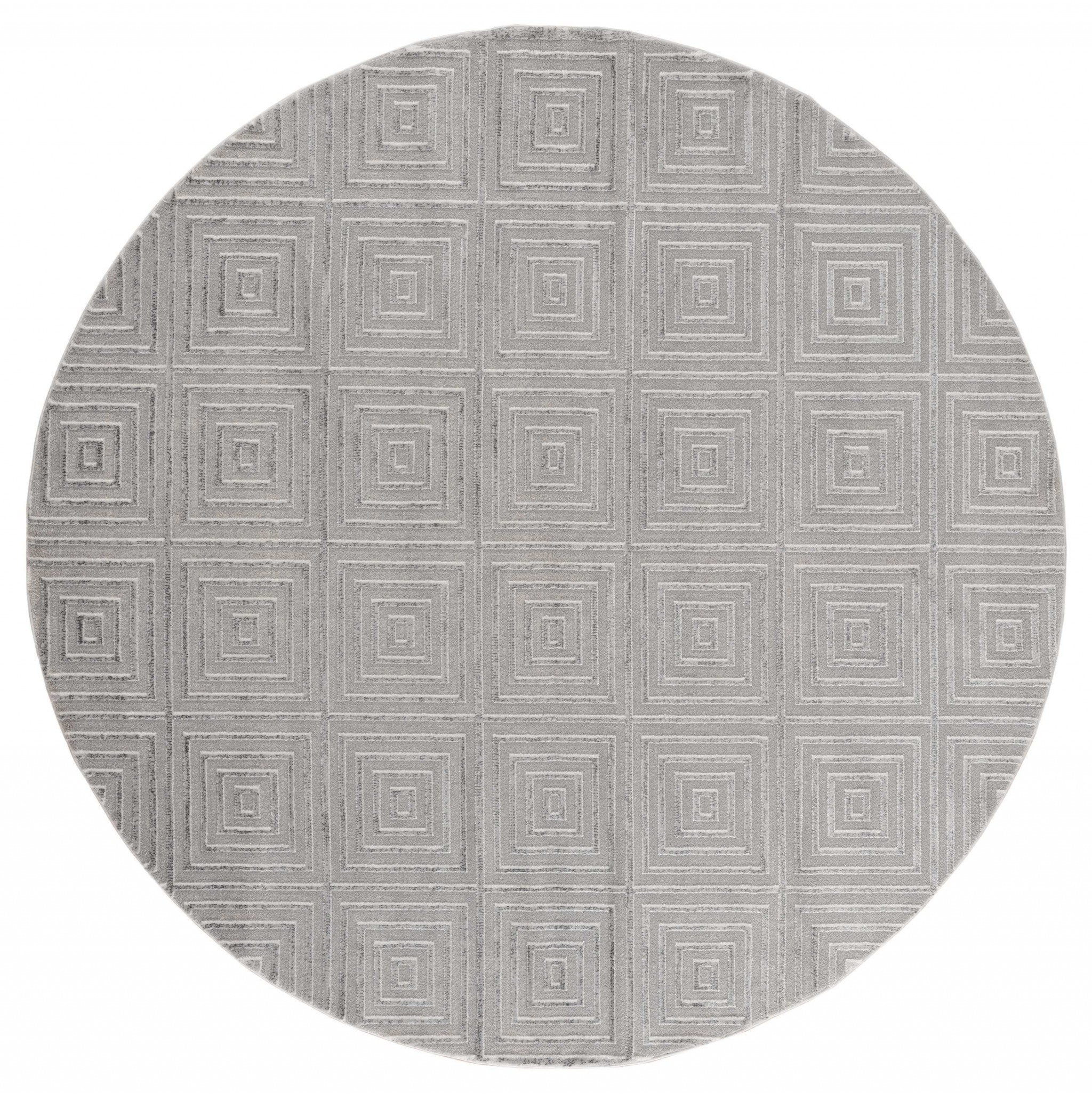 94" x 94" Silver Polyester / Olefin Round Rug