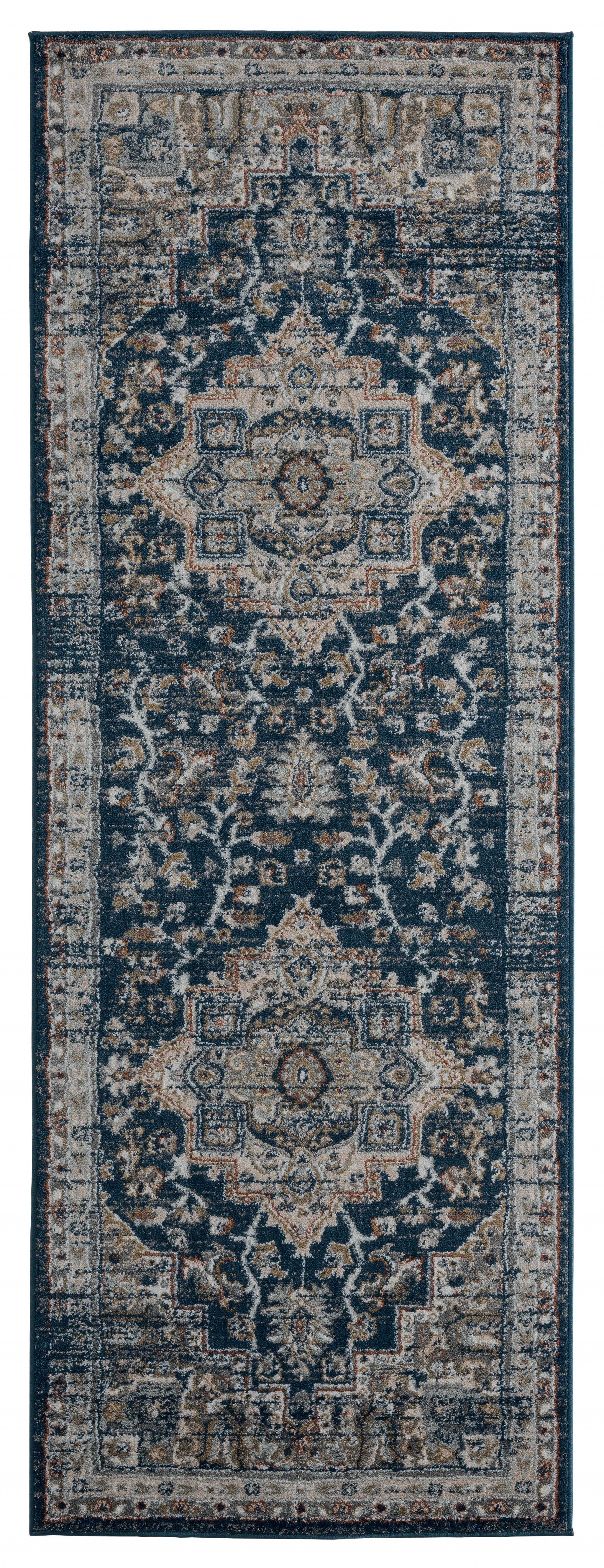 31" x 86" Navy Microfiber / Polyester Runner Rug
