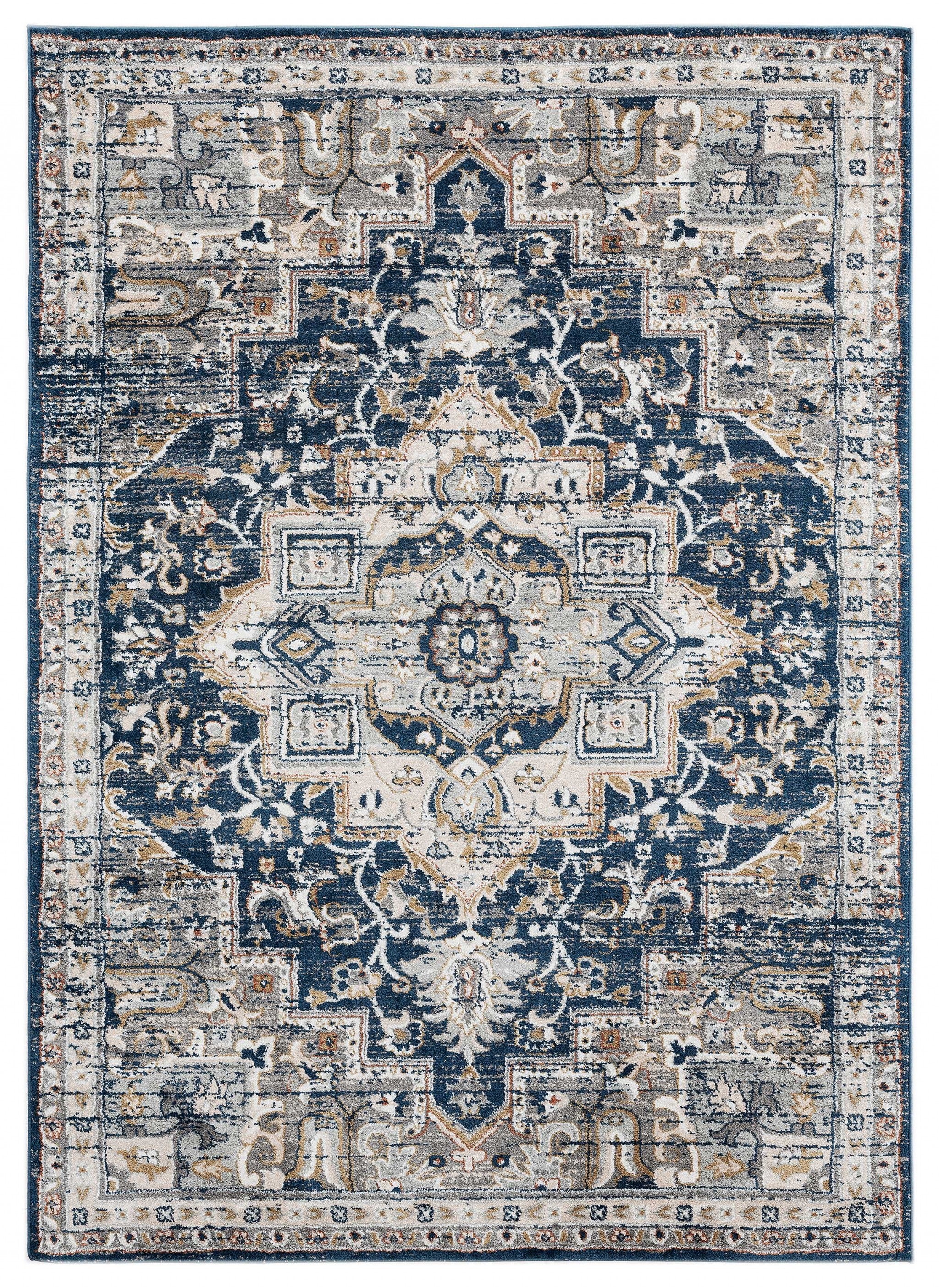 63" x 86" Navy Microfiber / Polyester Area Rug