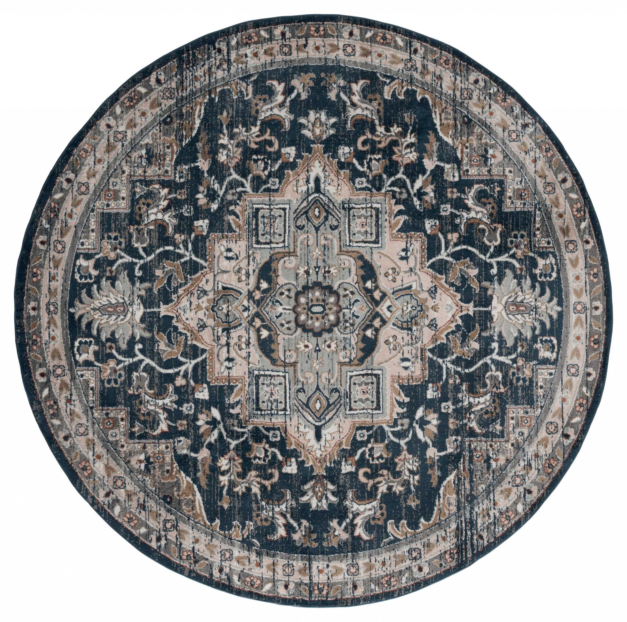 94" x 94" Navy Microfiber / Polyester Round Rug