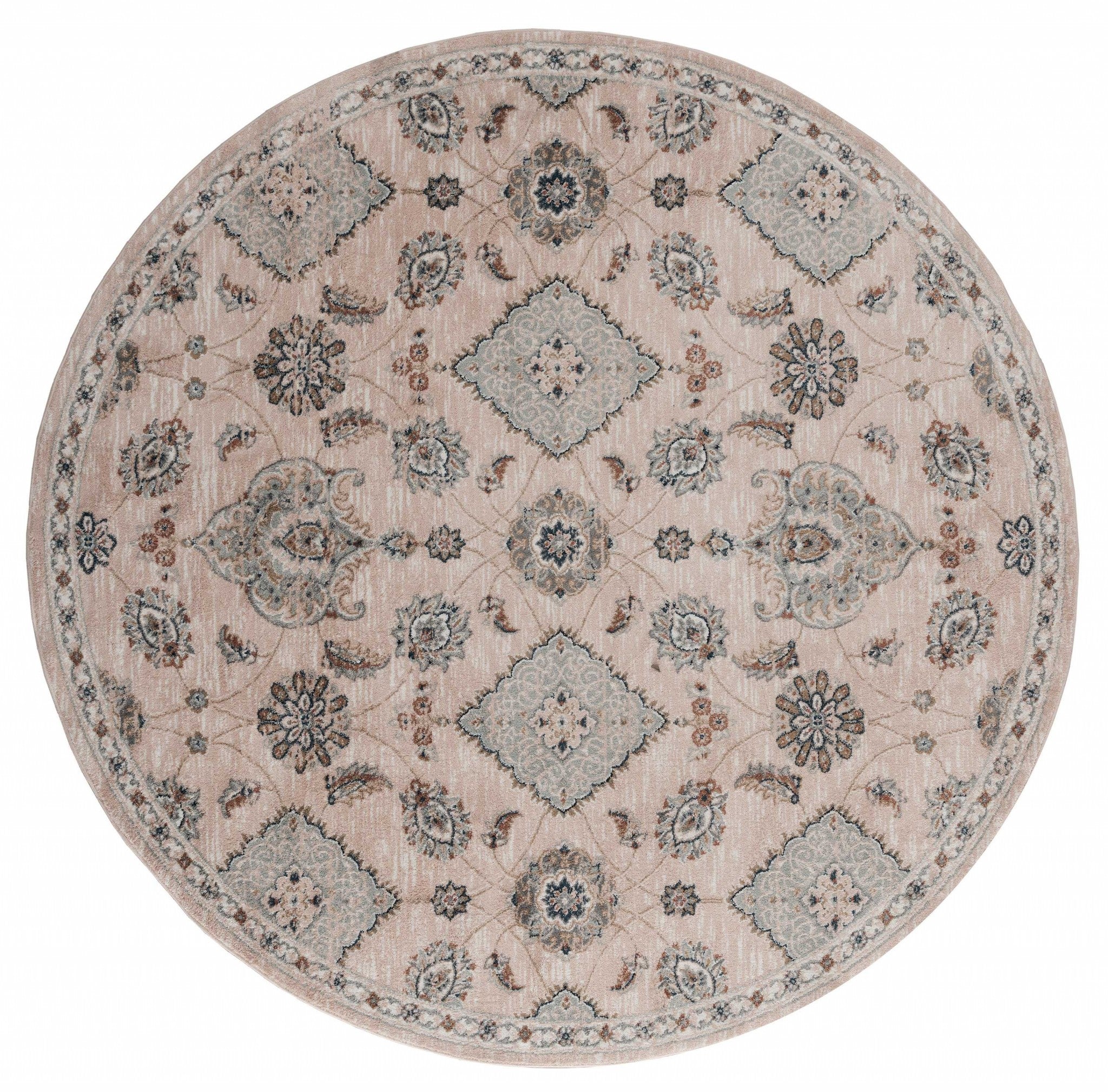 94" x 94" Beige Microfiber / Polyester Round Rug