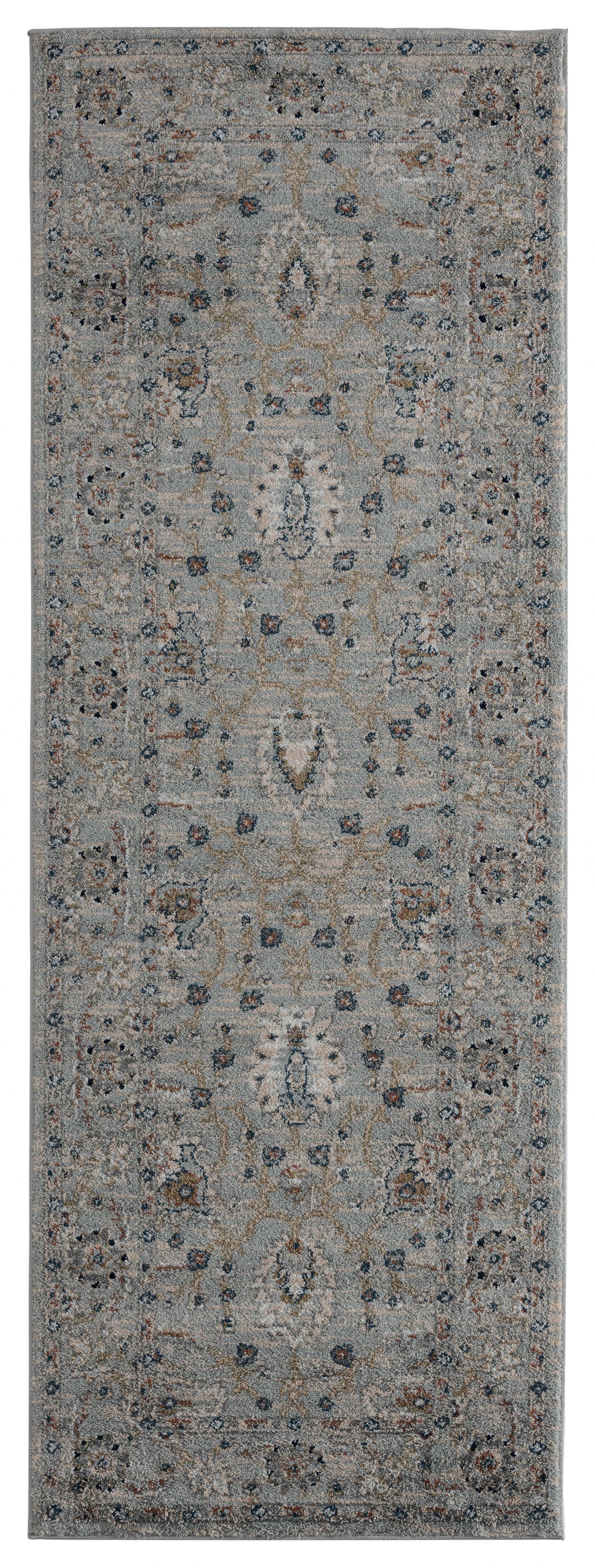 31" x 86" Blue / Grey Microfiber / Polyester Runner Rug