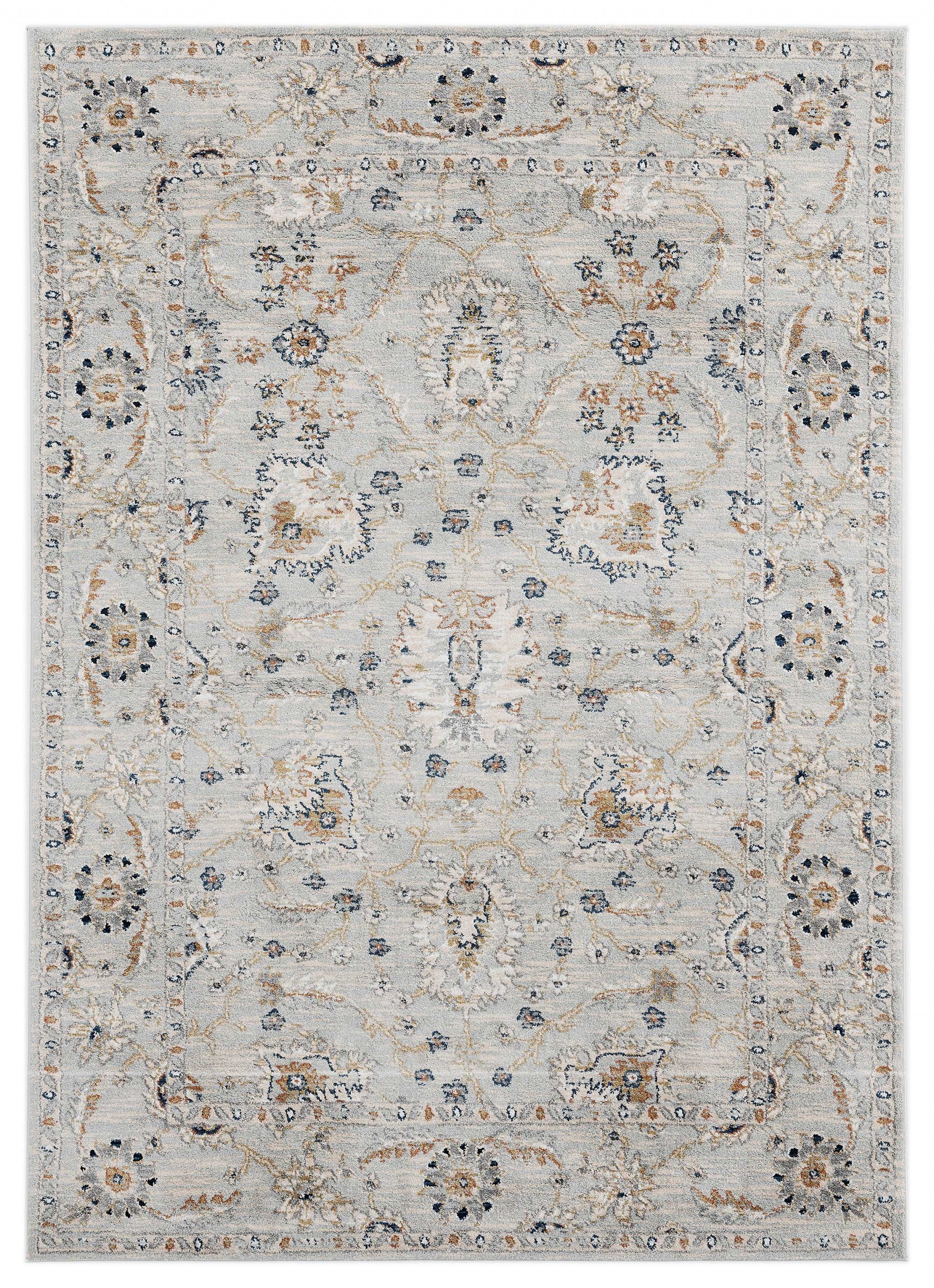 63" x 86" Blue / Grey Microfiber / Polyester Area Rug
