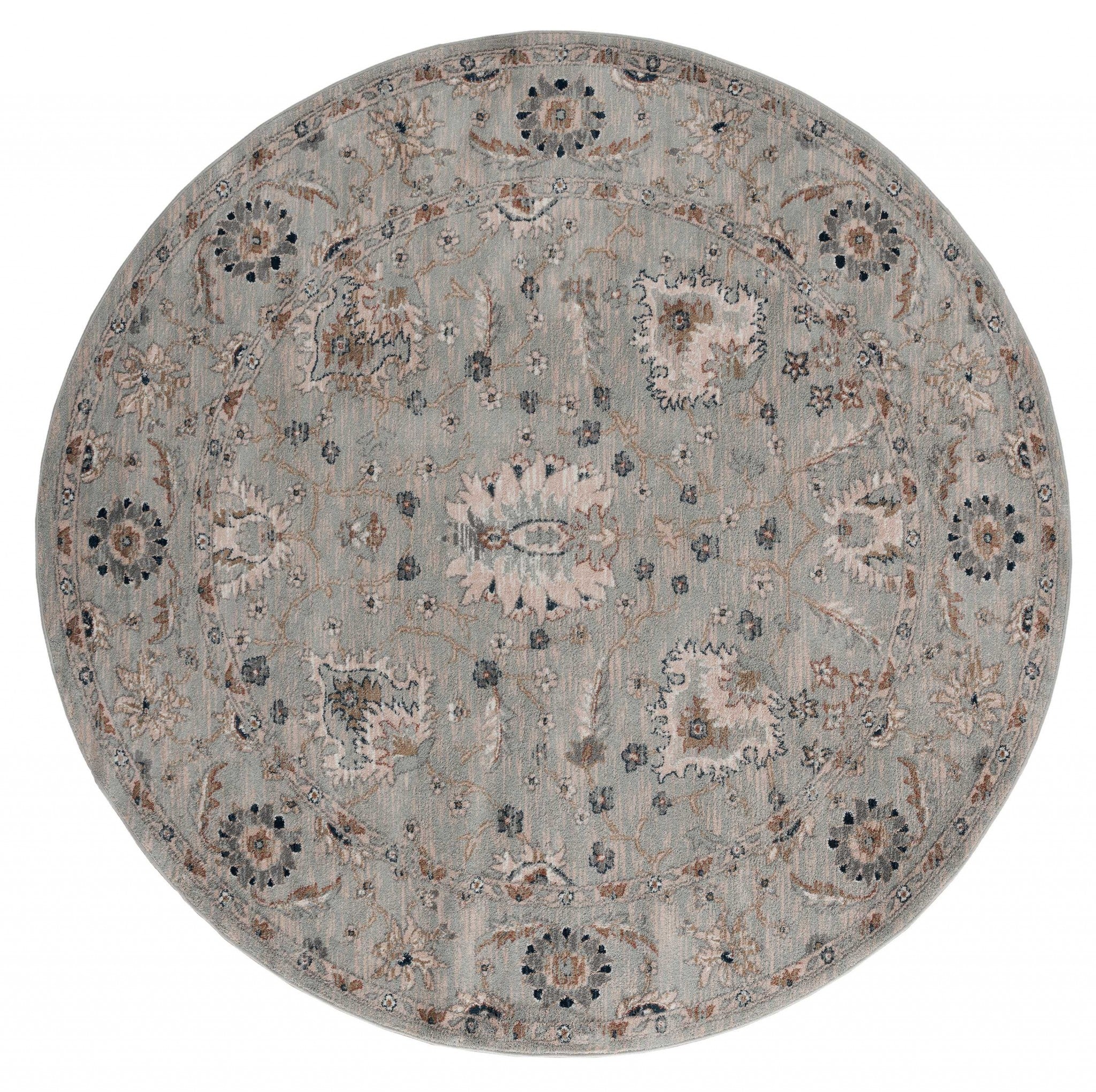 94" x 94" Blue / Grey Microfiber / Polyester Round Rug